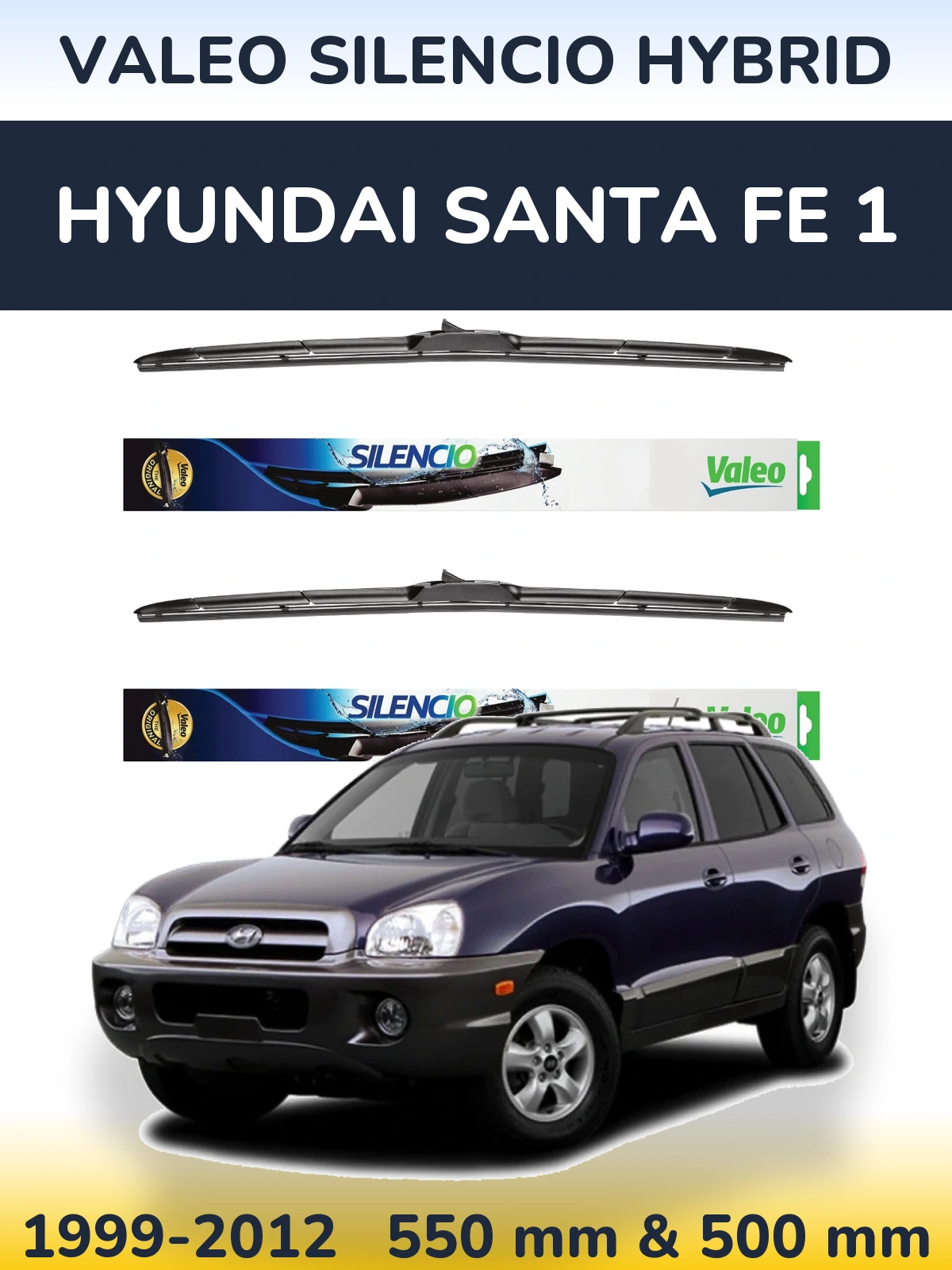 Komplet przednich wycieraczek Valeo Silencio Hybrid 550 & 500 mm do Hyundai Santa Fe 1 1999-2012