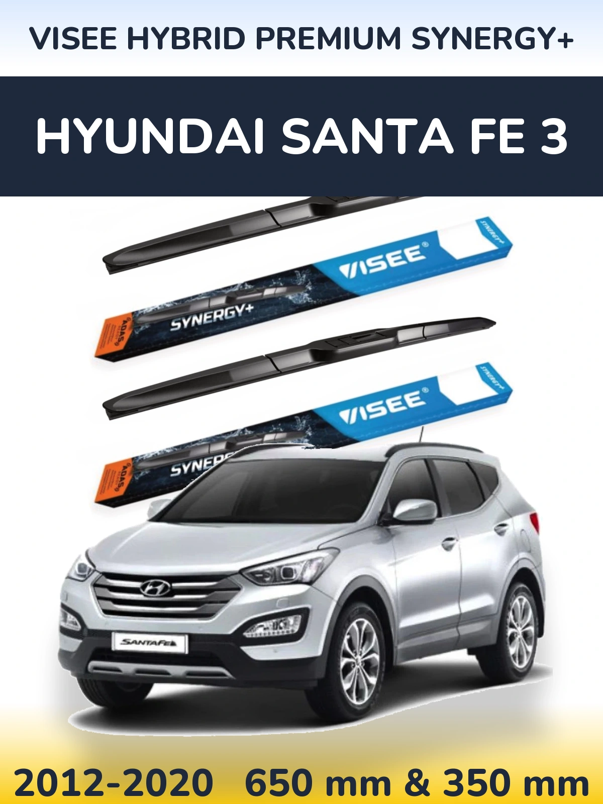 Komplet przednich wycieraczek VISEE HYBRID PREMIUM SYNERGY+ 650 & 350 mm do Hyundai Santa Fe 3 2012-2020