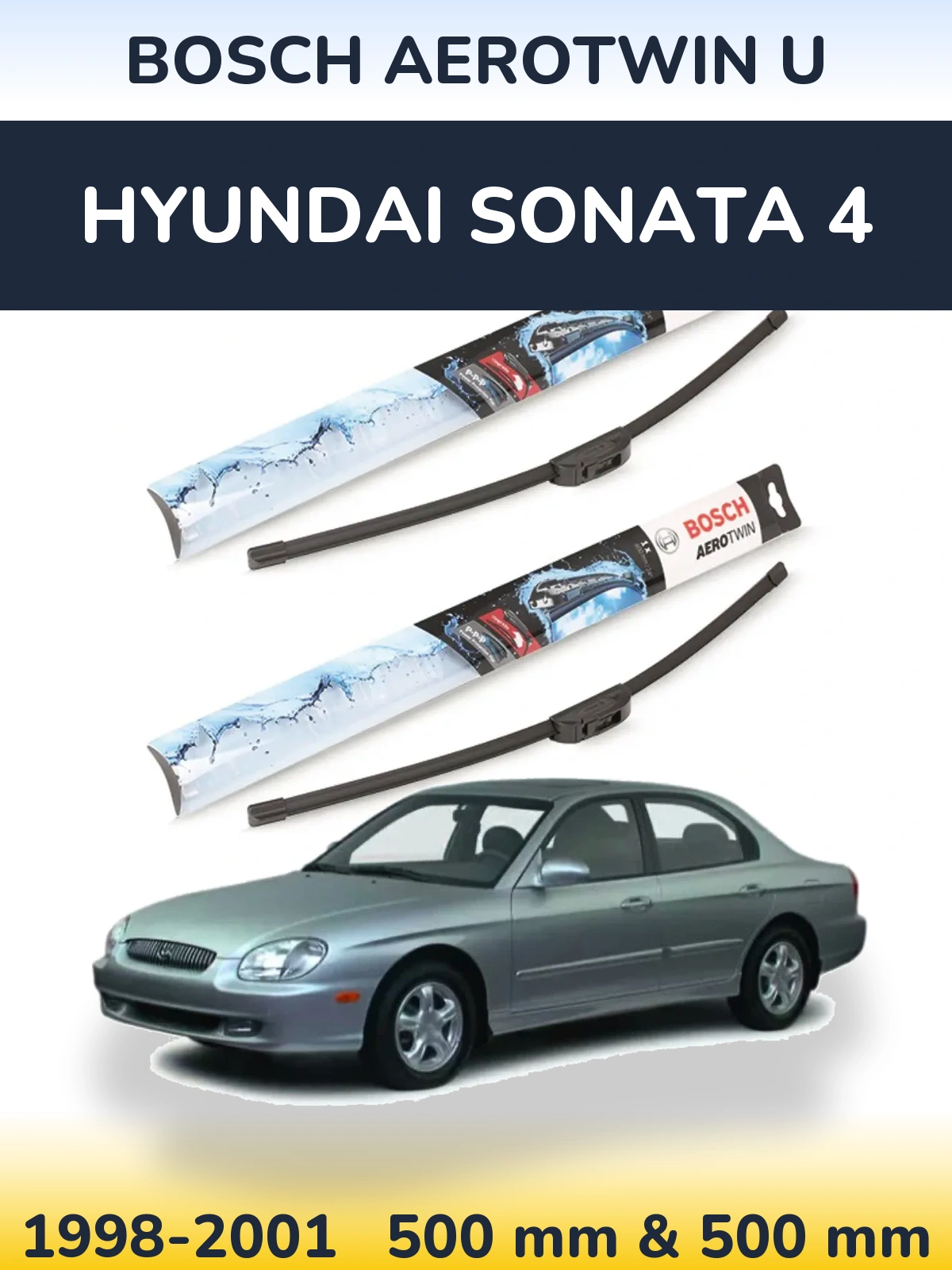 Front wiper blade set BOSCH AeroTwin U 500 & 500 mm for Hyundai Sonata 4 1998-2001