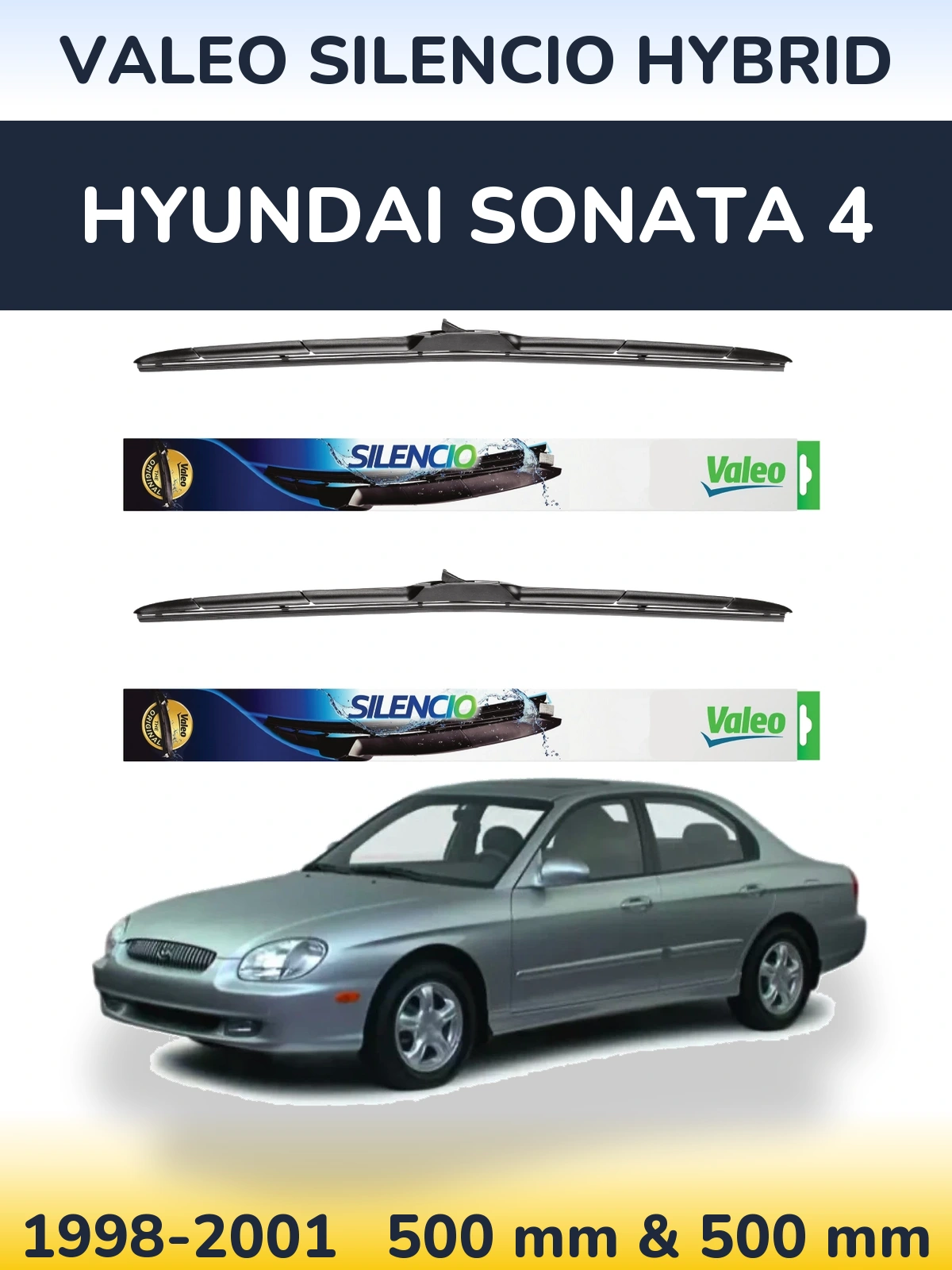 Komplet przednich wycieraczek Valeo Silencio Hybrid 500 & 500 mm do Hyundai Sonata 4 1998-2001