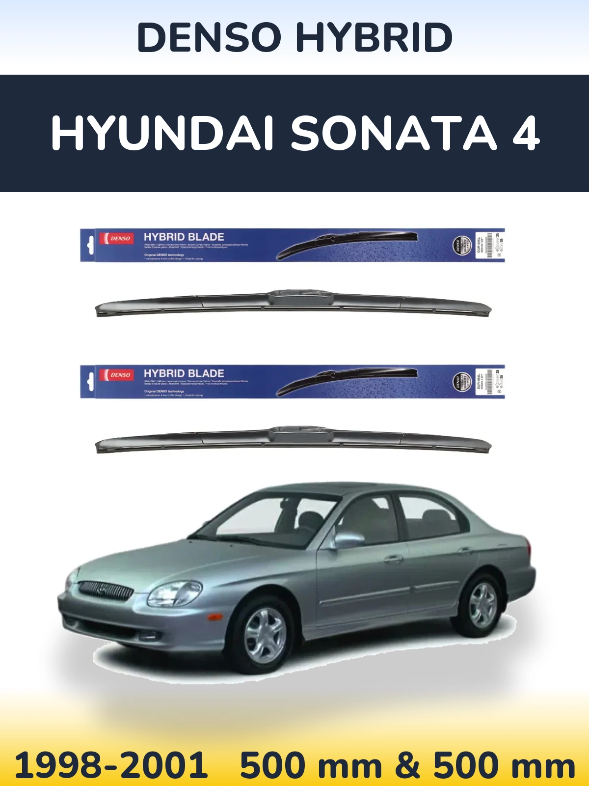 Komplet przednich wycieraczek Denso Hybrid 500 & 500 mm do Hyundai Sonata 4 1998-2001