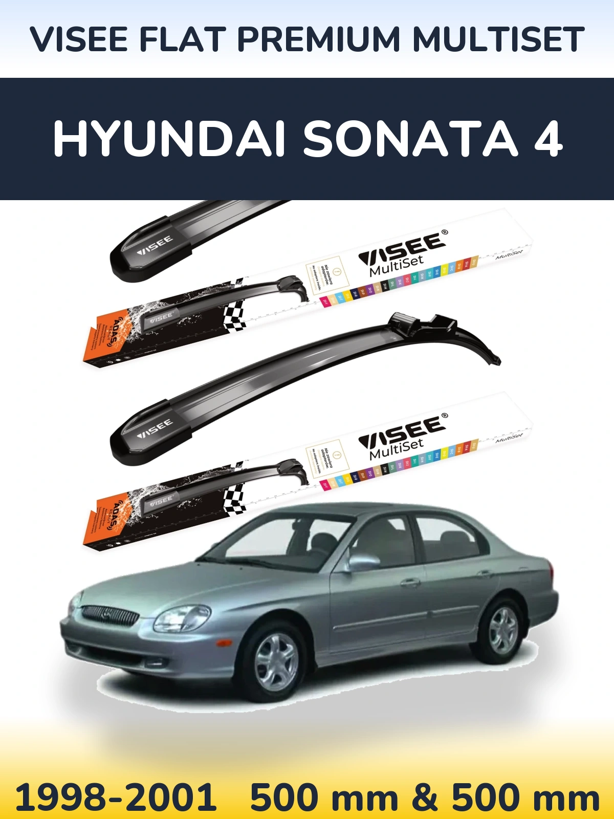 Комплект передних дворников VISEE FLAT PREMIUM MultiSet 500 & 500 мм для Hyundai Sonata 4 1998-2001