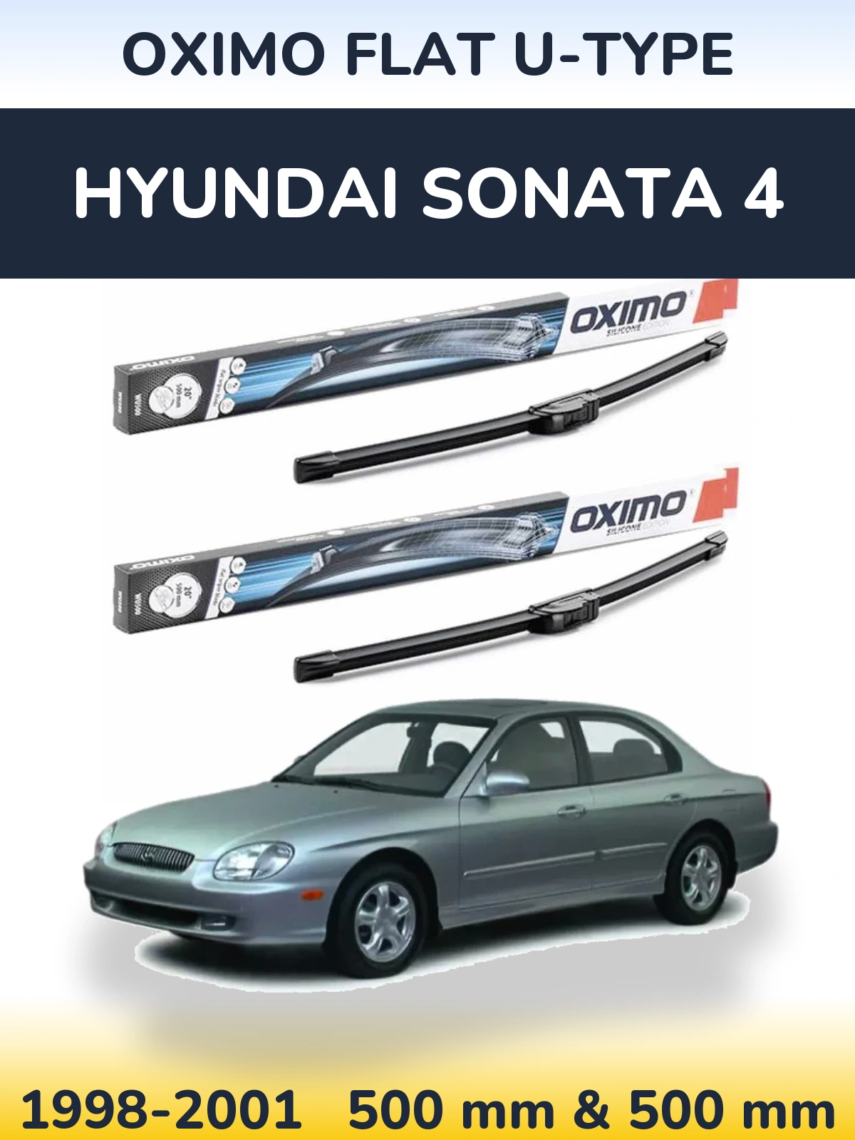 Front wiper blade set Oximo Flat U-type 500 & 500 mm for Hyundai Sonata 4 1998-2001