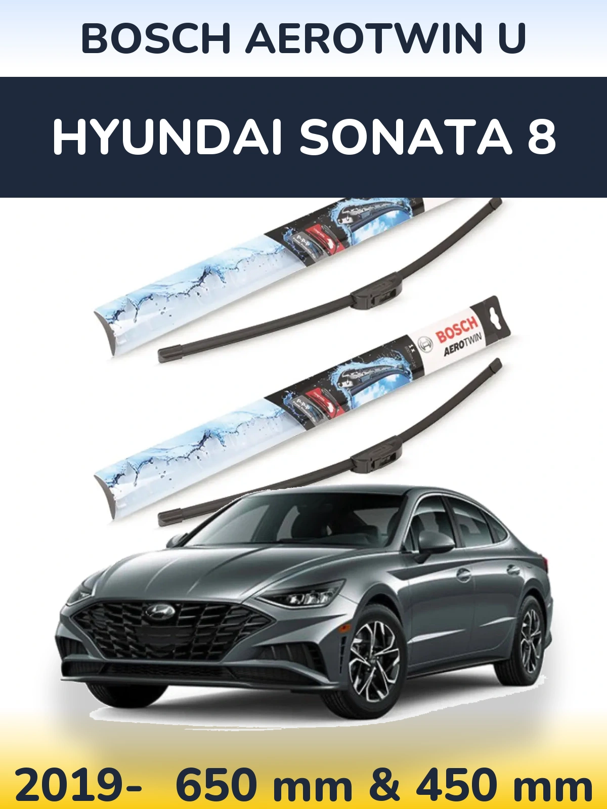 Komplet przednich wycieraczek BOSCH AeroTwin U 650 & 450 mm do Hyundai Sonata 8 2019-2026