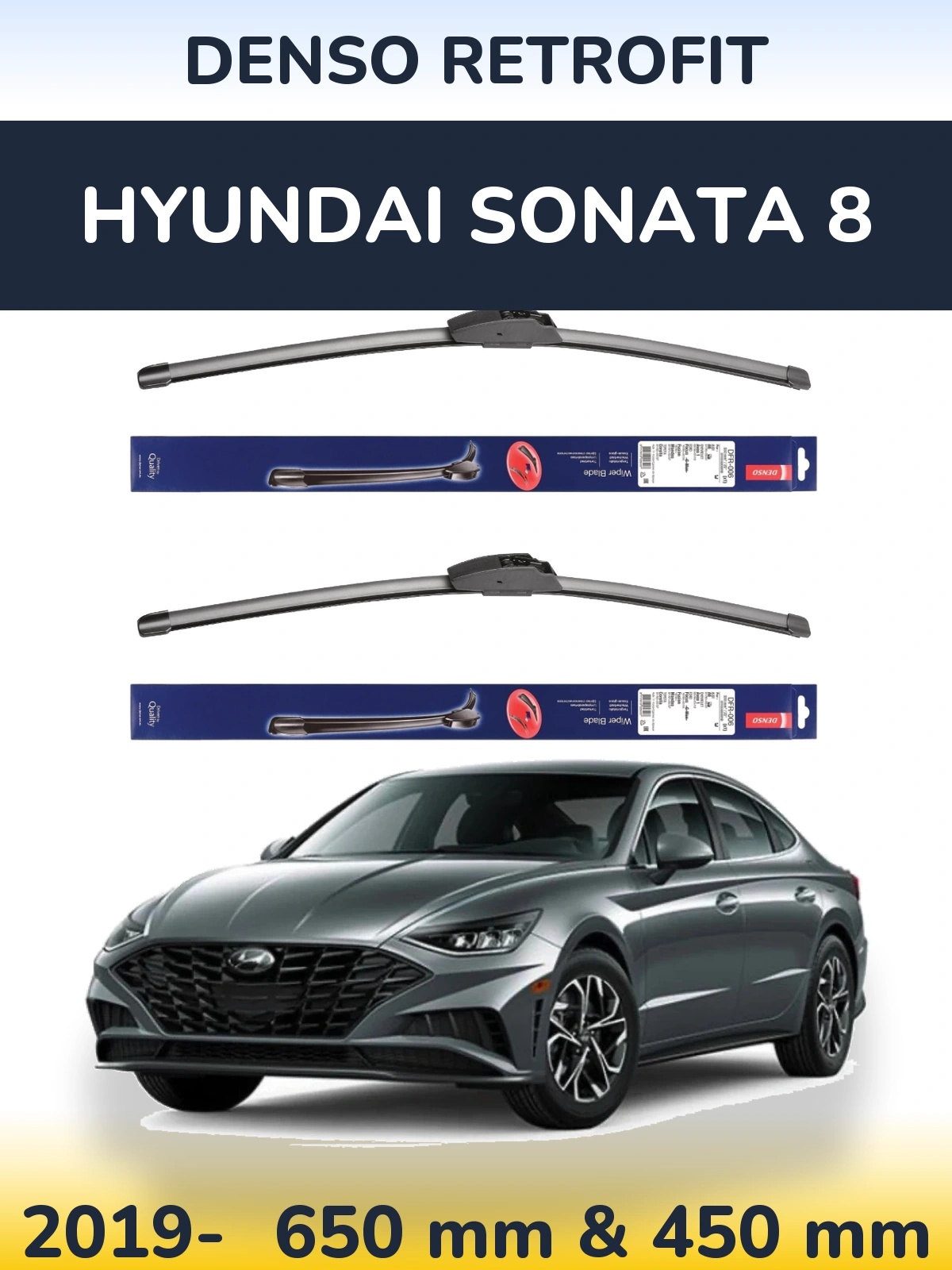 Комплект передних дворников Denso Retrofit 650 & 450 мм для Hyundai Sonata 8 2019-2026