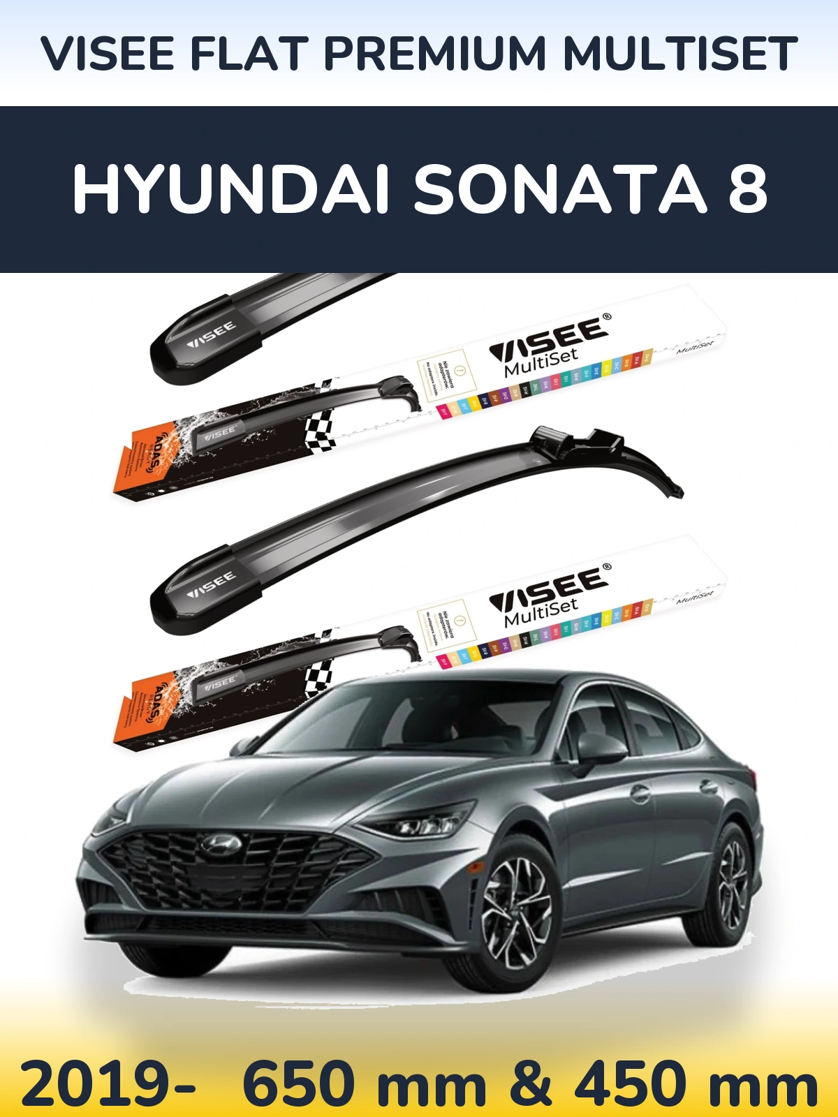 Komplet przednich wycieraczek VISEE FLAT PREMIUM MultiSet 650 & 450 mm do Hyundai Sonata 8 2019-2026