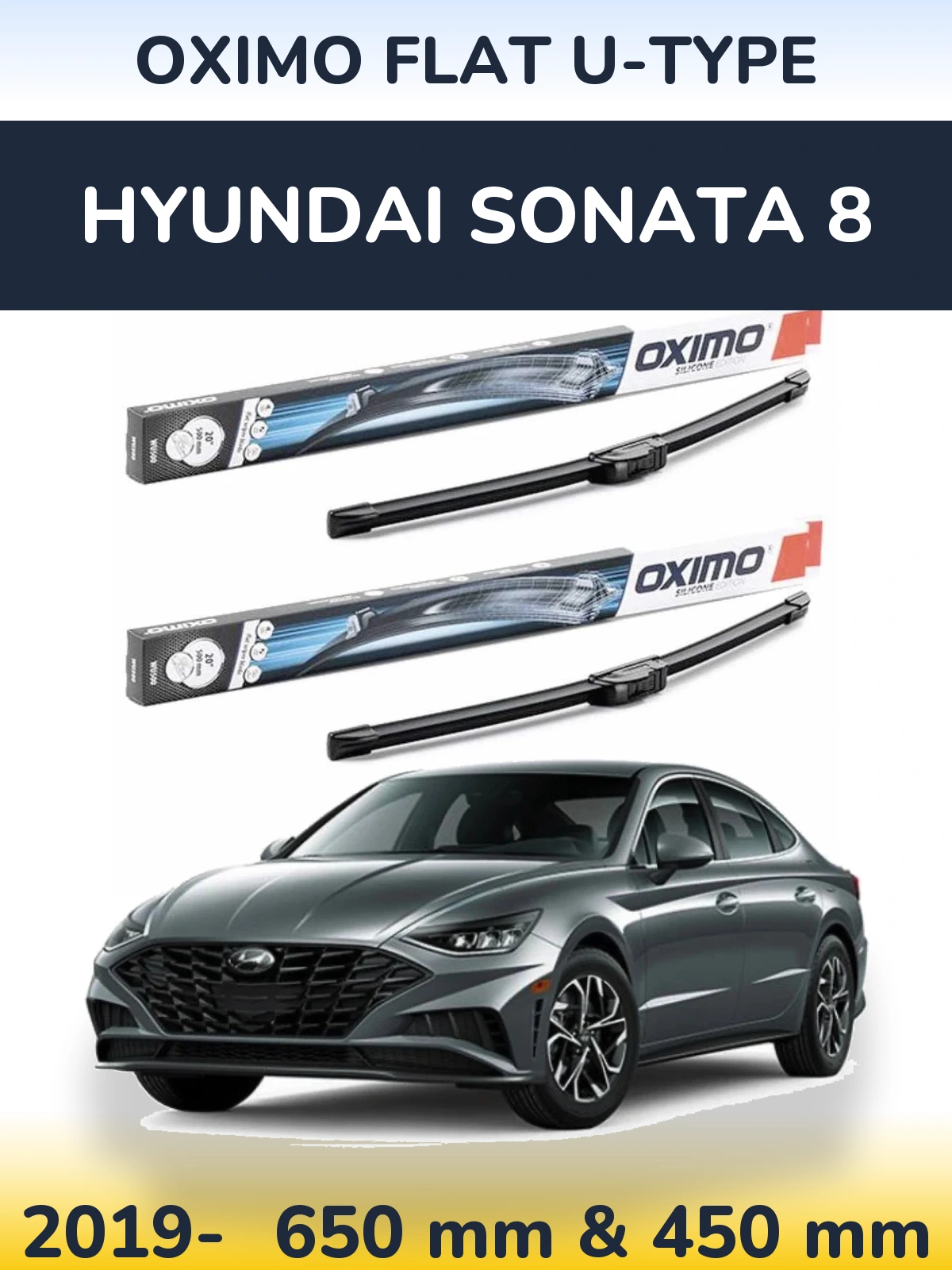 Front wiper blade set Oximo Flat U-type 650 & 450 mm for Hyundai Sonata 8 2019-2026