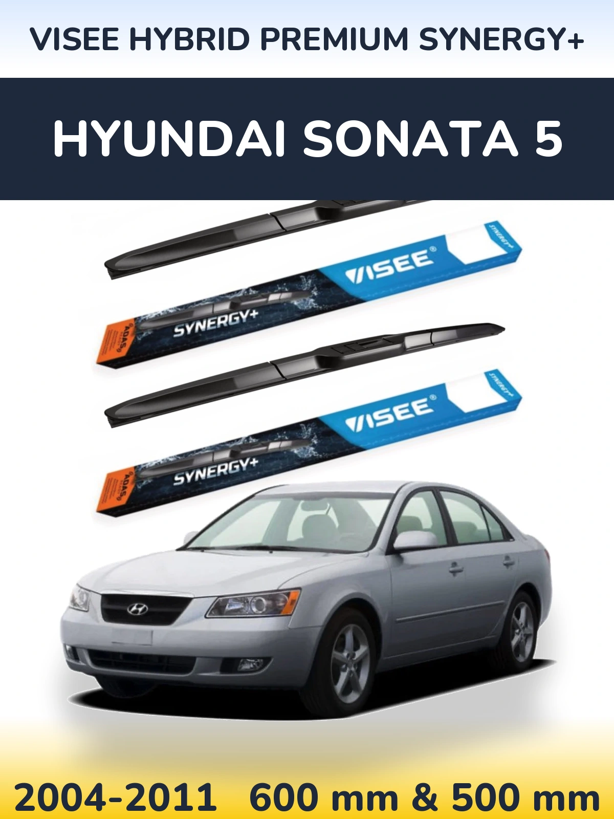 Комплект передніх щіток VISEE HYBRID PREMIUM SYNERGY+ 600 & 500 мм для Hyundai Sonata 5 2004-2011