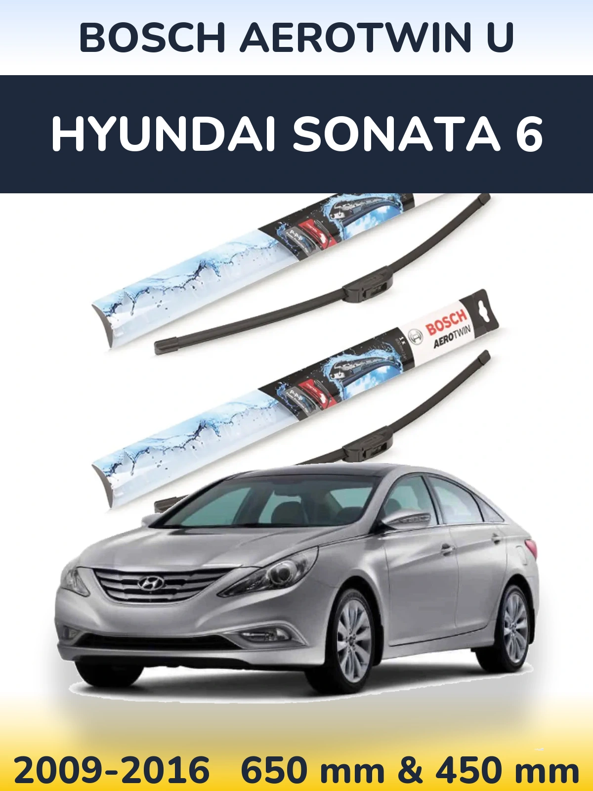 Komplet przednich wycieraczek BOSCH AeroTwin U 650 & 450 mm do Hyundai Sonata 6 2009-2016