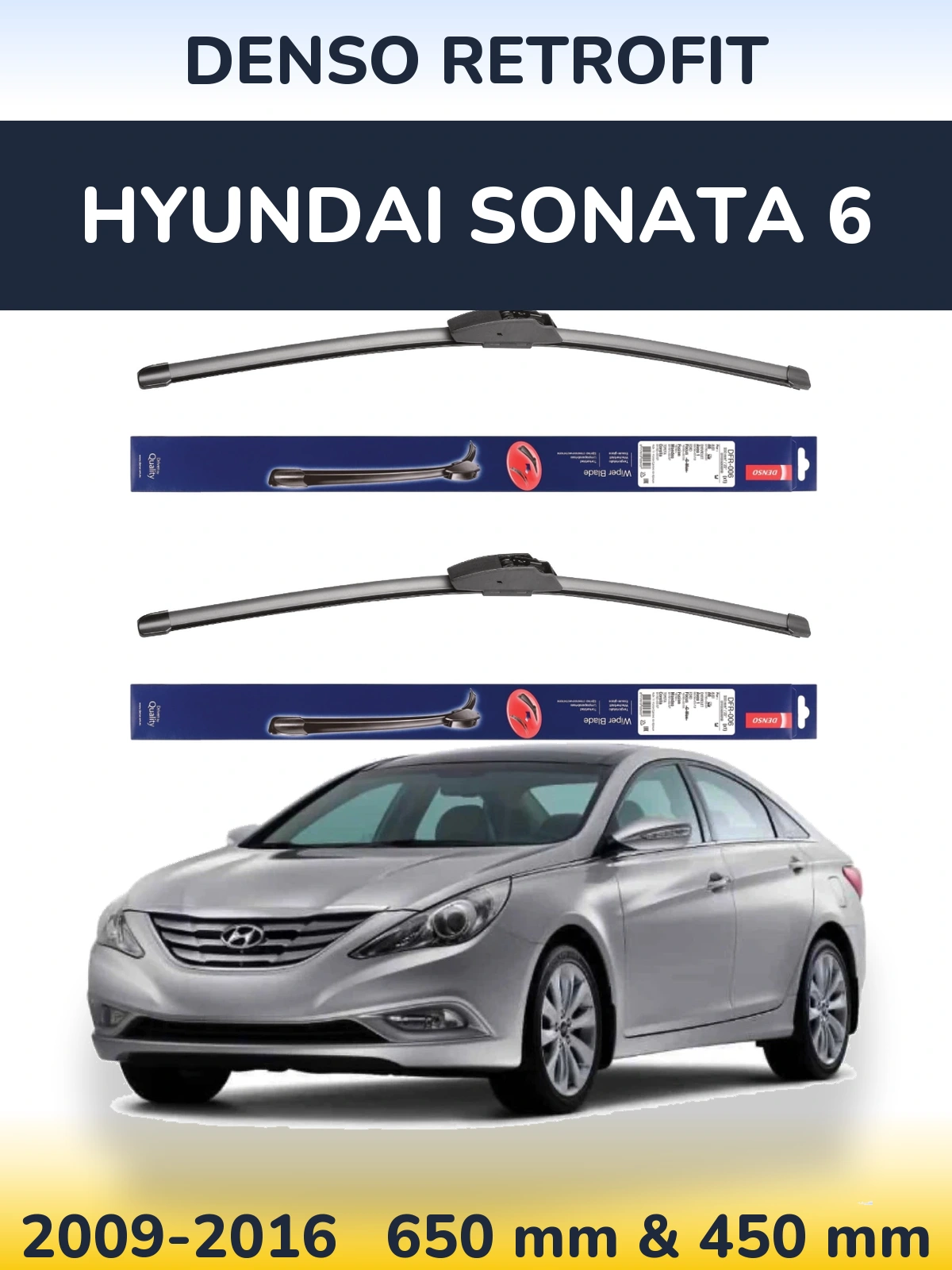 Komplet przednich wycieraczek Denso Retrofit 650 & 450 mm do Hyundai Sonata 6 2009-2016
