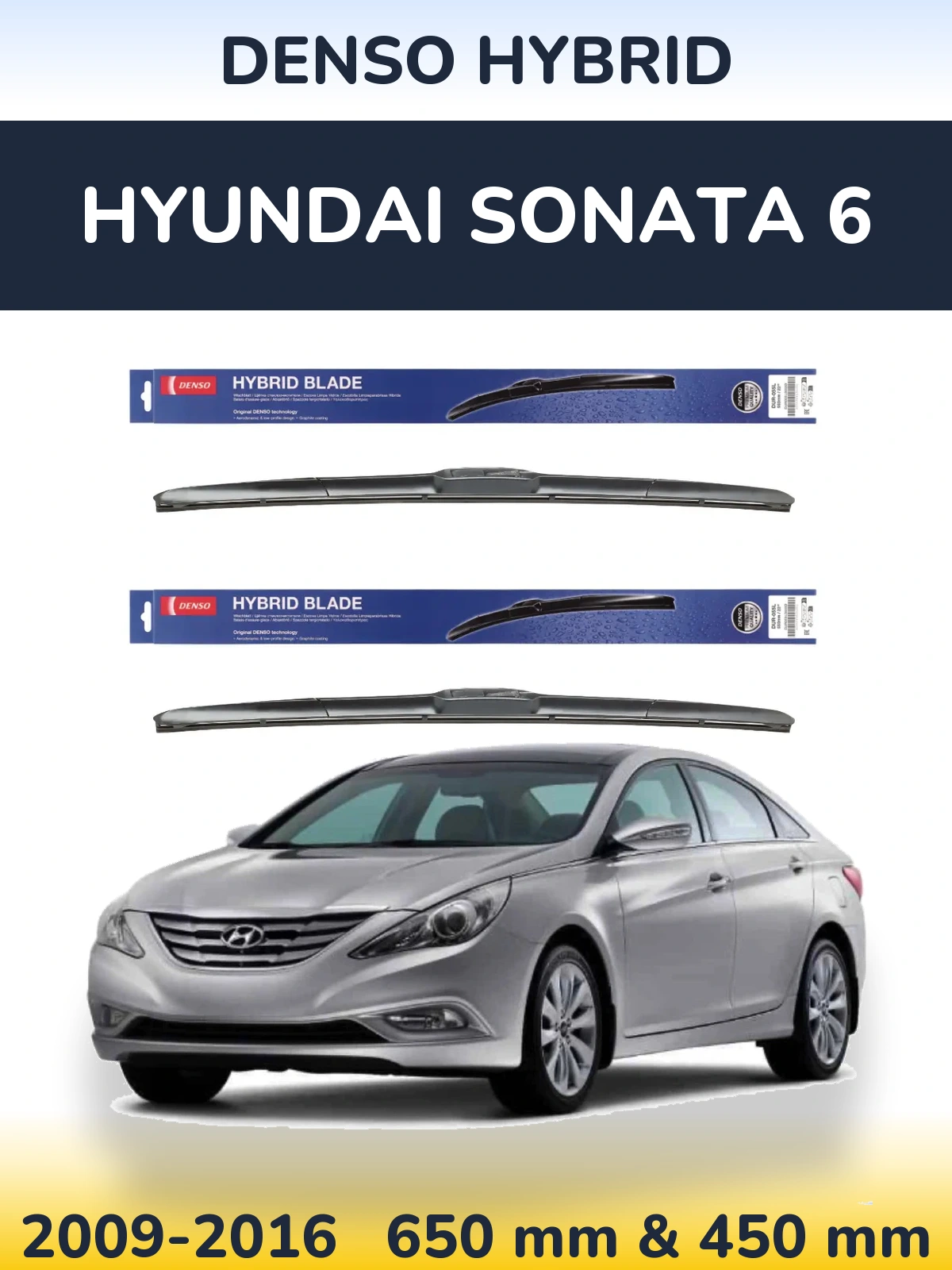 Komplet przednich wycieraczek Denso Hybrid 650 & 450 mm do Hyundai Sonata 6 2009-2016