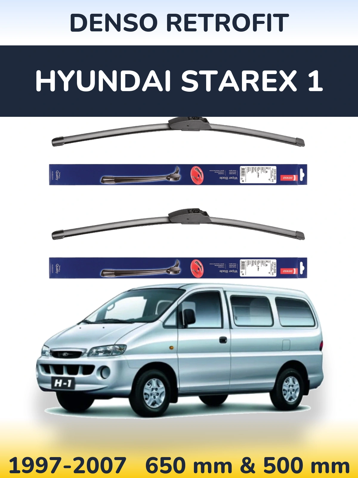 Komplet przednich wycieraczek Denso Retrofit 650 & 500 mm do Hyundai Starex 1 1997-2007