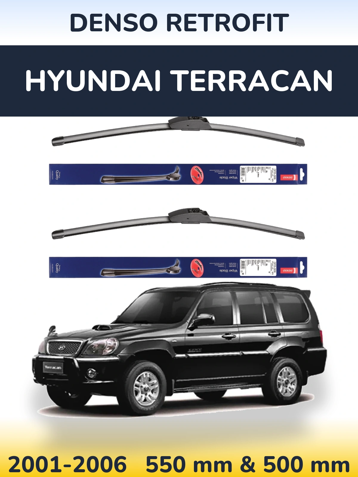 Komplet przednich wycieraczek Denso Retrofit 550 & 500 mm do Hyundai Terracan 2001-2006
