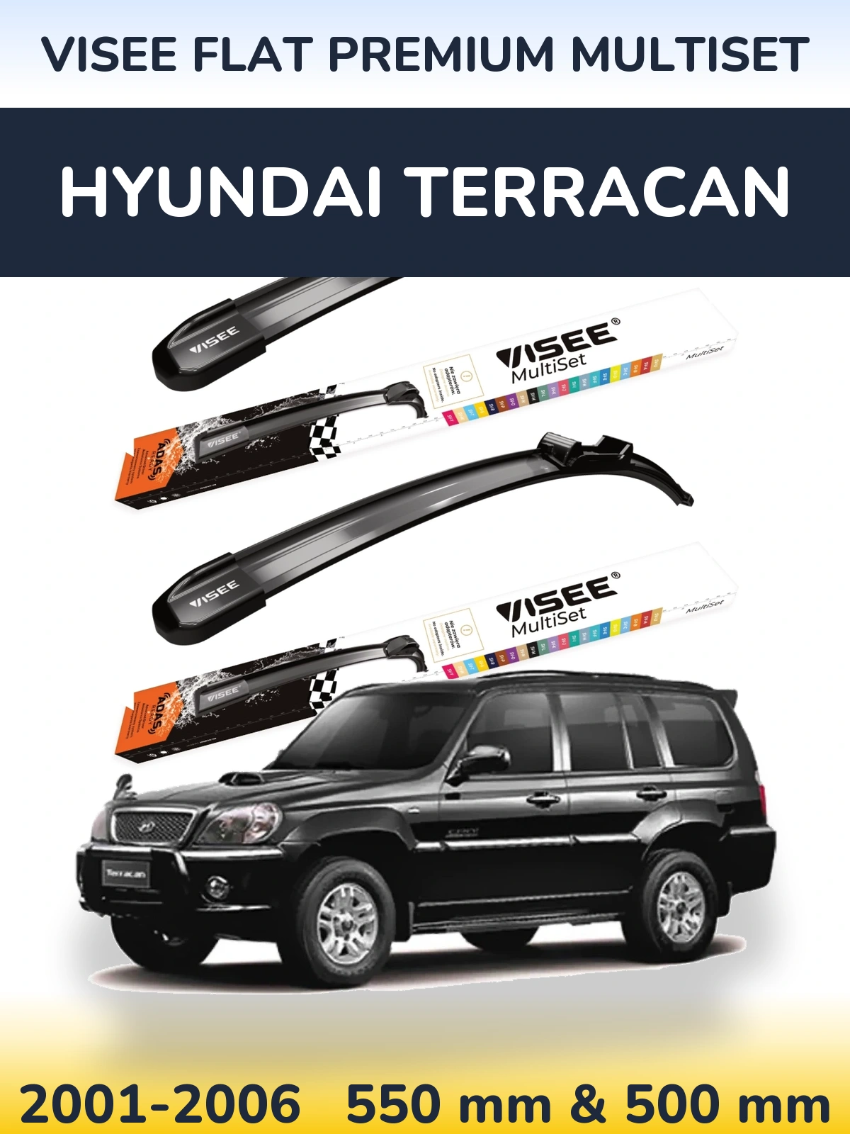 Komplet przednich wycieraczek VISEE FLAT PREMIUM MultiSet 550 & 500 mm do Hyundai Terracan 2001-2006