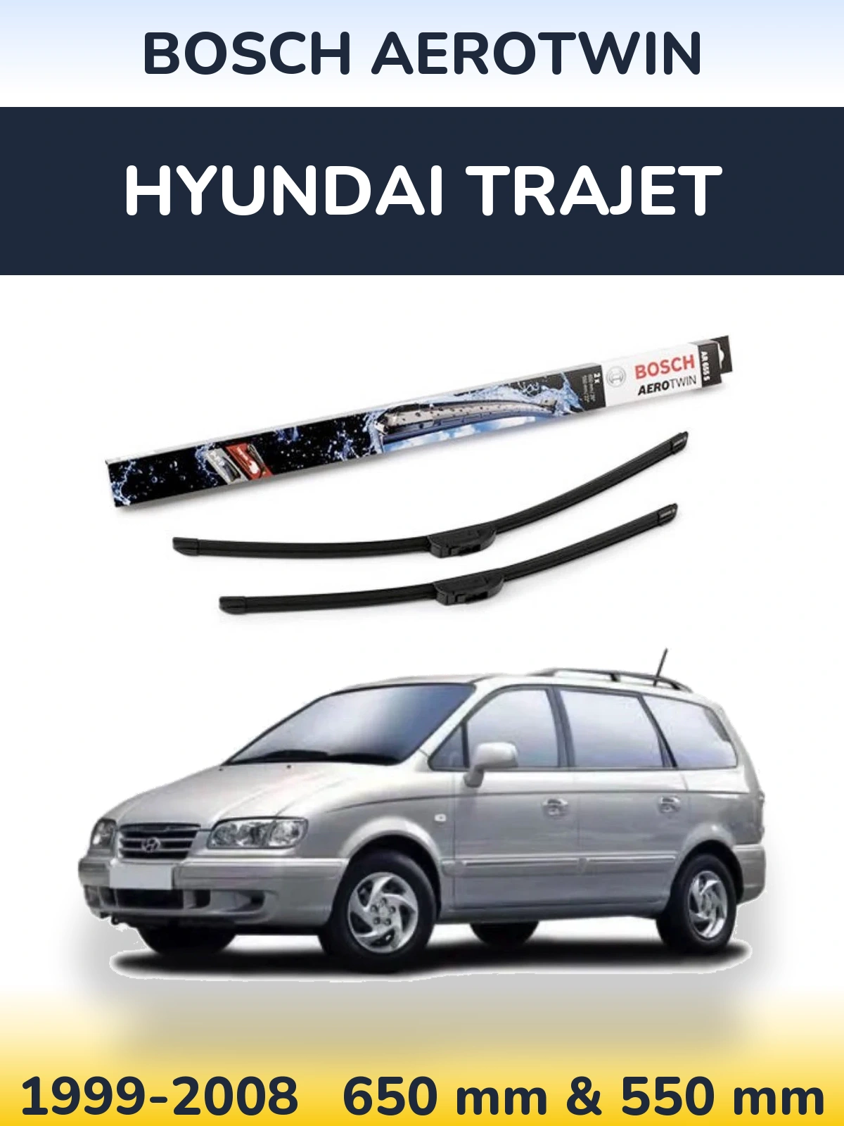 Комплект передних дворников BOSCH AeroTwin 650 & 550 мм для Hyundai Trajet 1999-2008