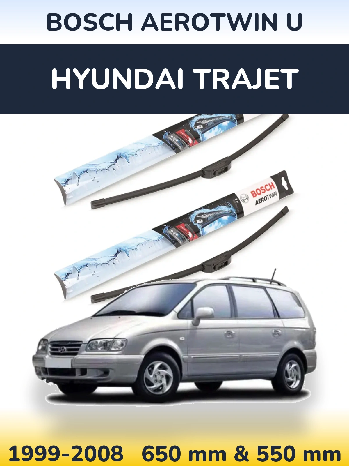 Komplet przednich wycieraczek BOSCH AeroTwin U 650 & 550 mm do Hyundai Trajet 1999-2008