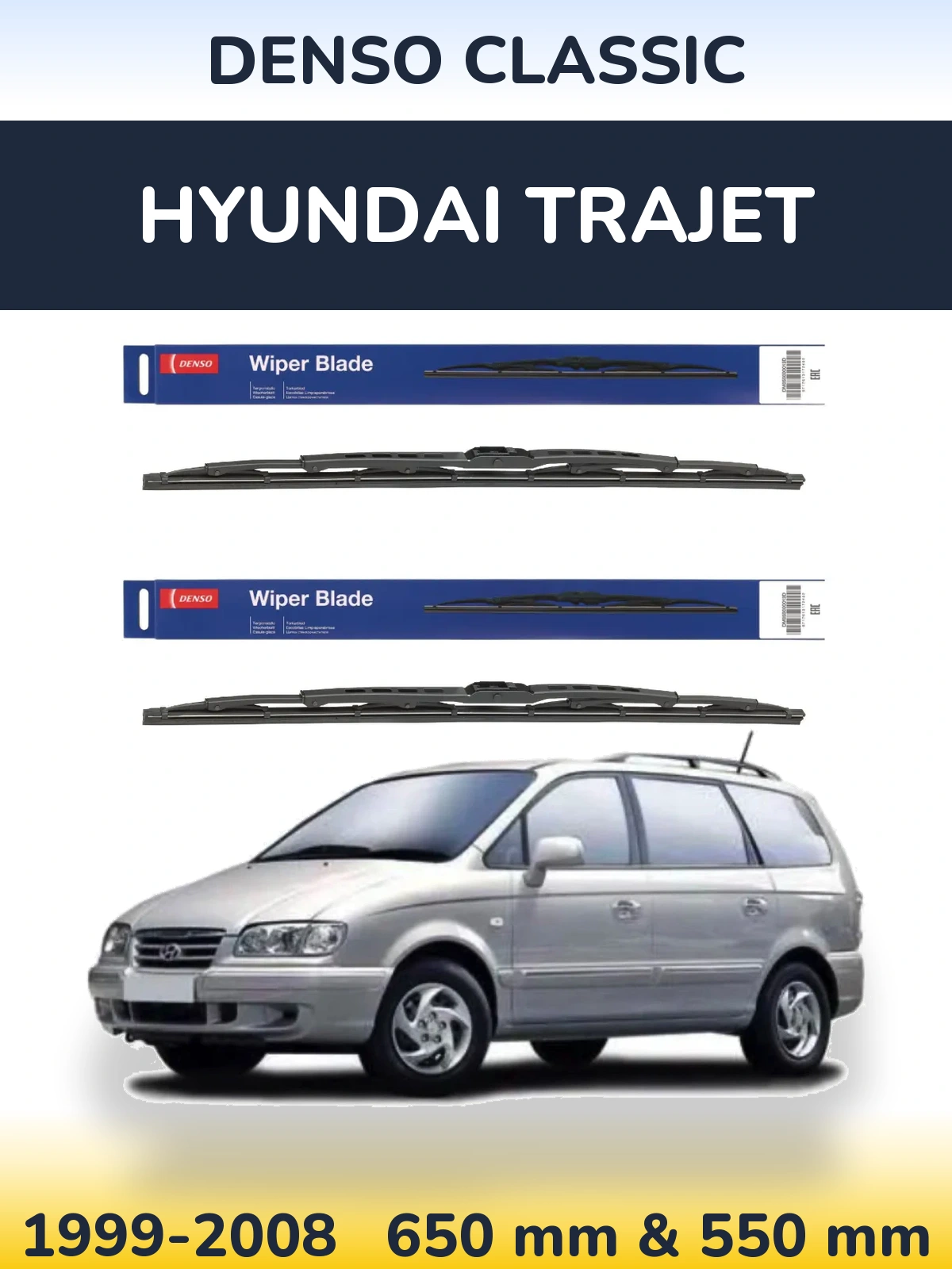 Komplet przednich wycieraczek Denso Classic 650 & 550 mm do Hyundai Trajet 1999-2008