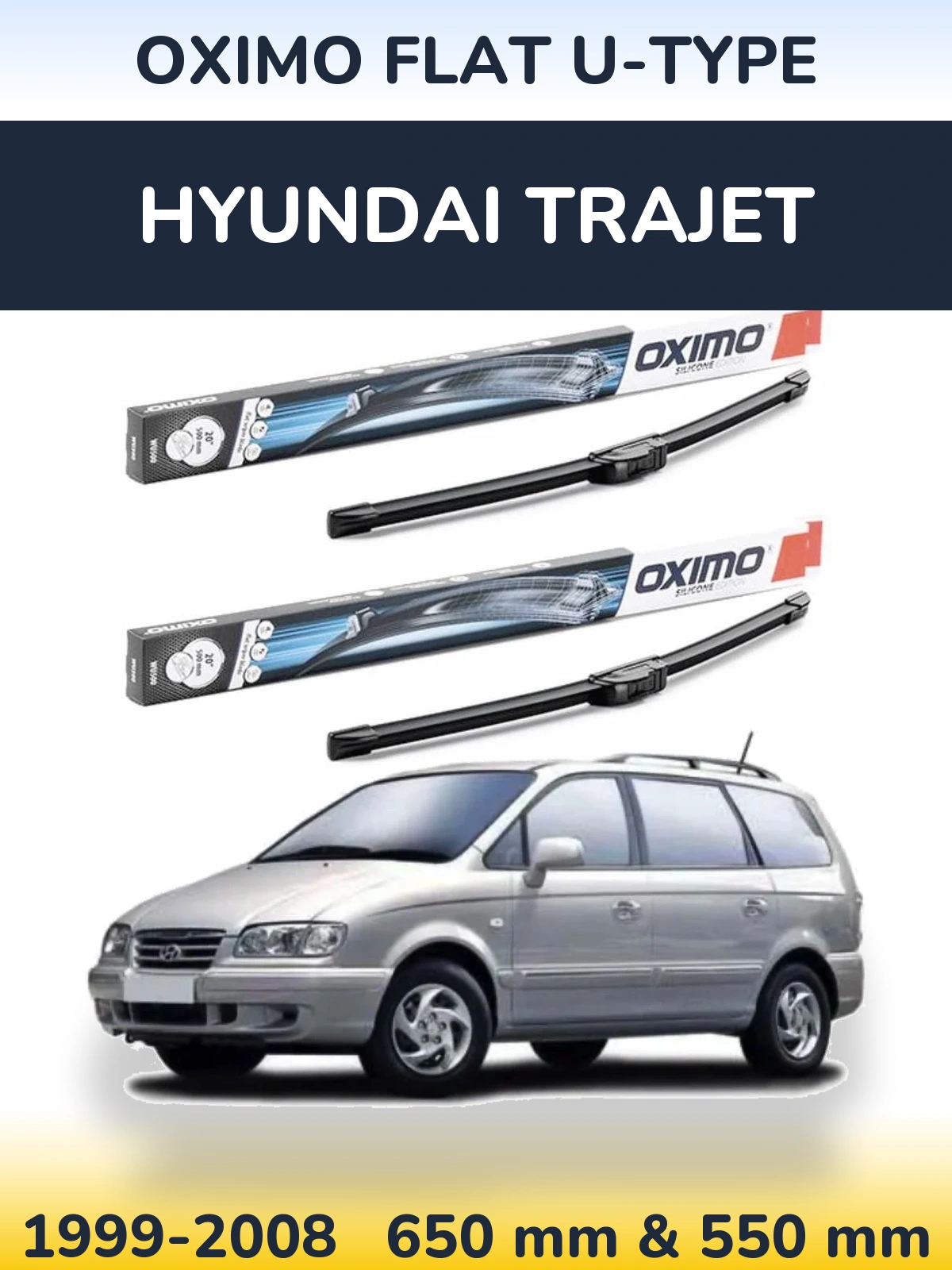 Комплект передних дворников Oximo Flat U-type 650 & 550 мм для Hyundai Trajet 1999-2008