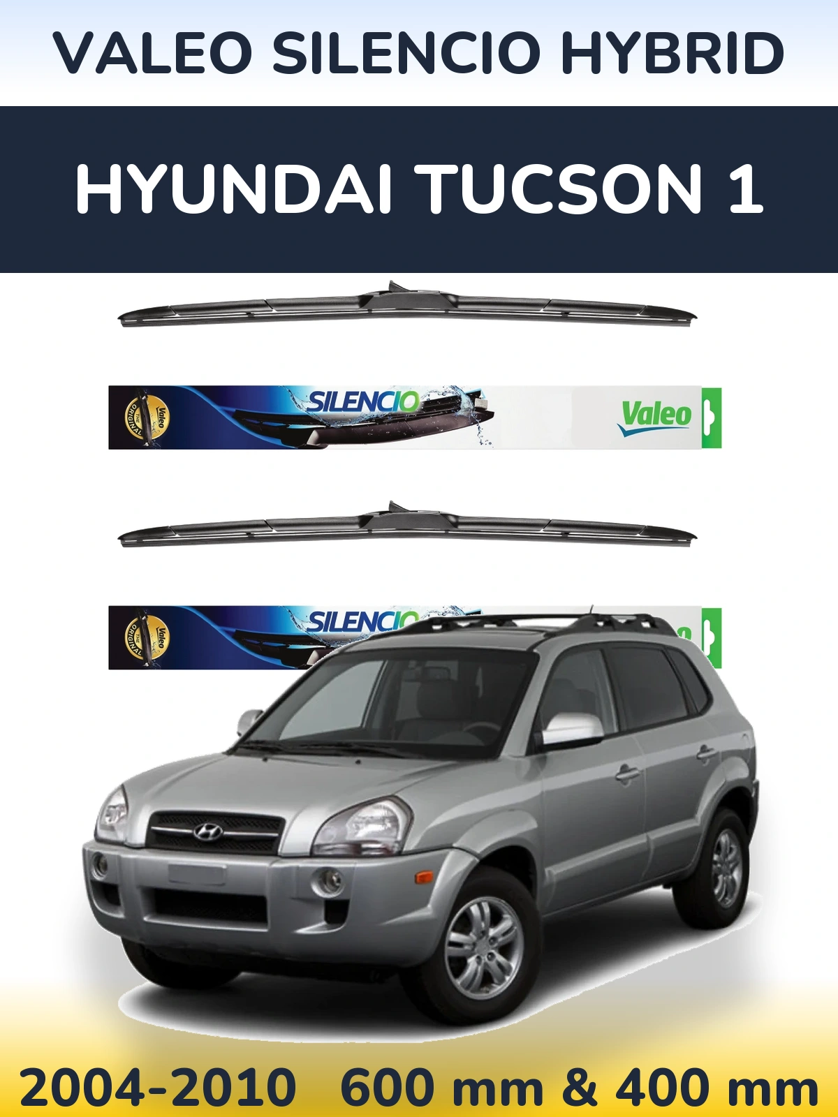 Komplet przednich wycieraczek Valeo Silencio Hybrid 600 & 400 mm do Hyundai Tucson 1 2004-2010