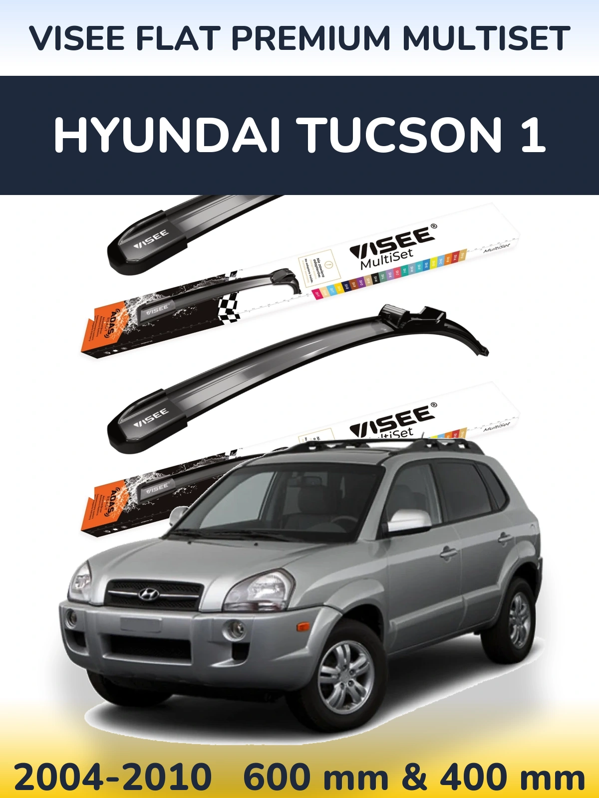 Komplet przednich wycieraczek VISEE FLAT PREMIUM MultiSet 600 & 400 mm do Hyundai Tucson 1 2004-2010