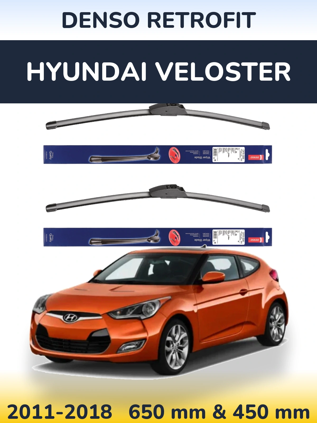 Комплект передних дворников Denso Retrofit 650 & 450 мм для Hyundai Veloster 2011-2018