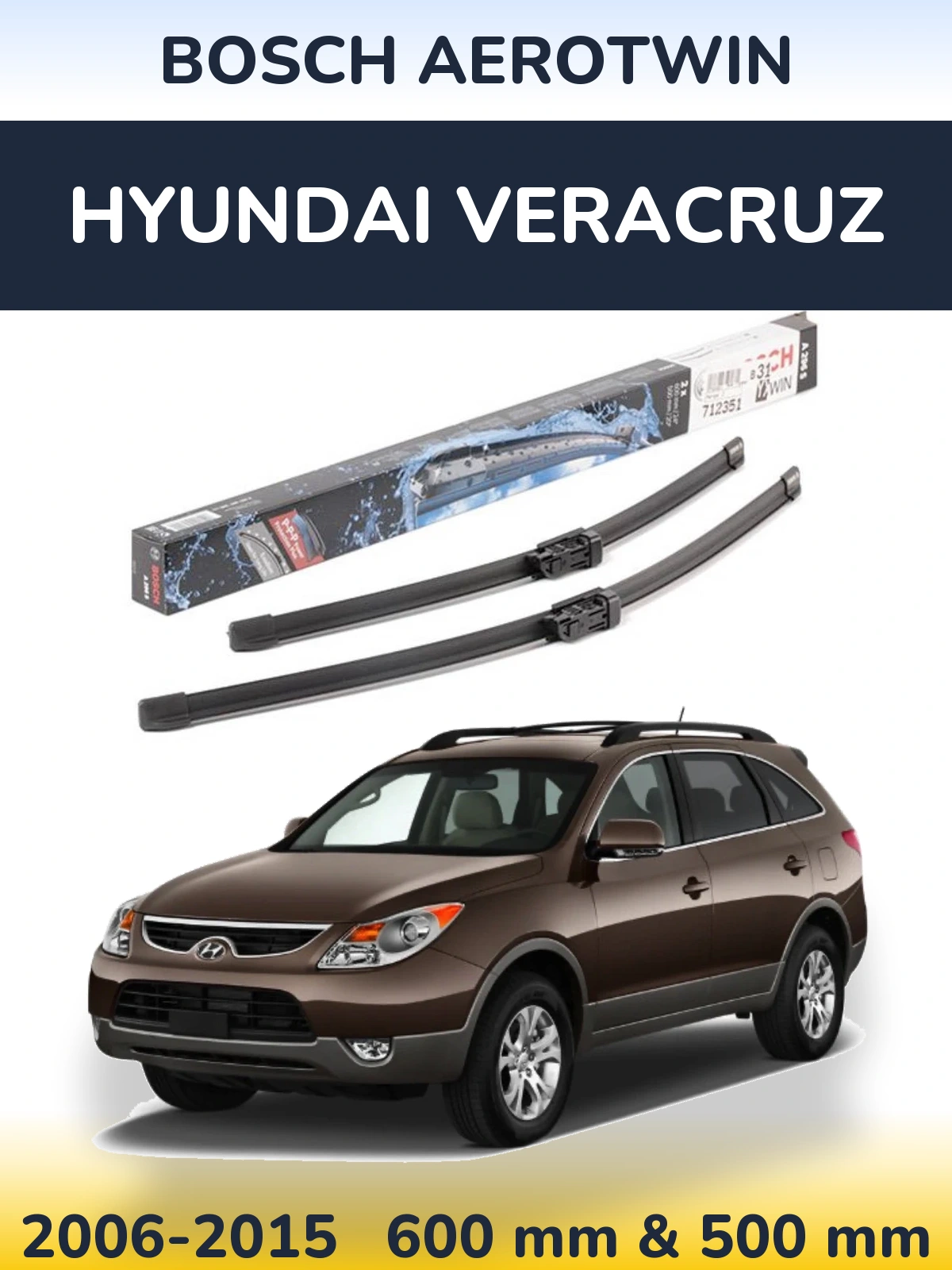 Komplet przednich wycieraczek BOSCH AeroTwin 600 & 500 mm do Hyundai Veracruz 2006-2015