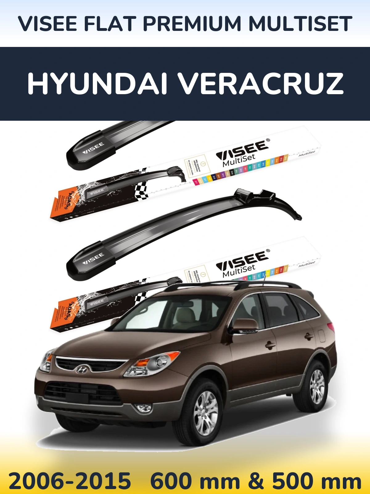 Front wiper blade set VISEE FLAT PREMIUM MultiSet 600 & 500 mm for Hyundai Veracruz 2006-2015