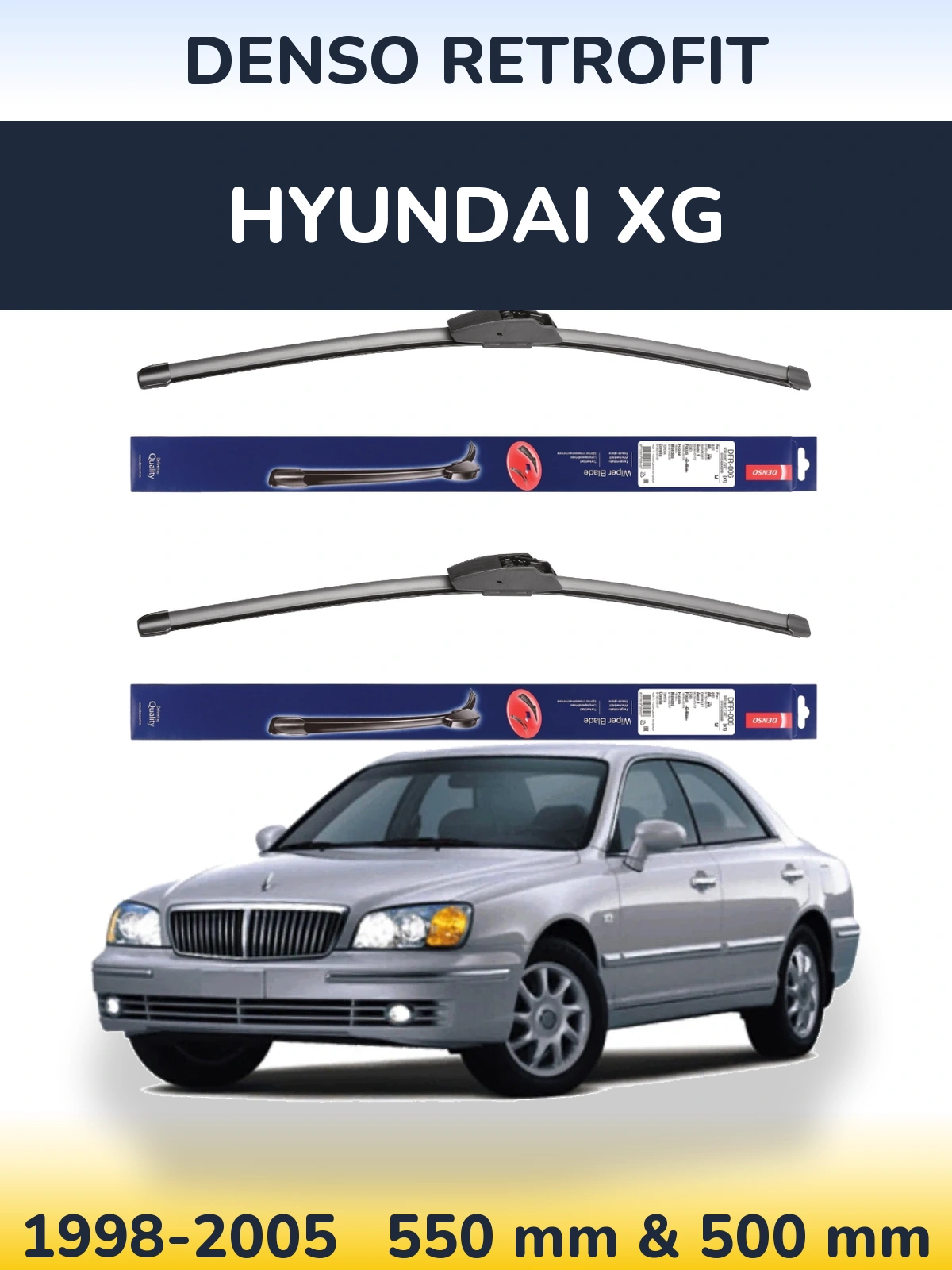 Komplet przednich wycieraczek Denso Retrofit 550 & 500 mm do Hyundai XG 1998-2005