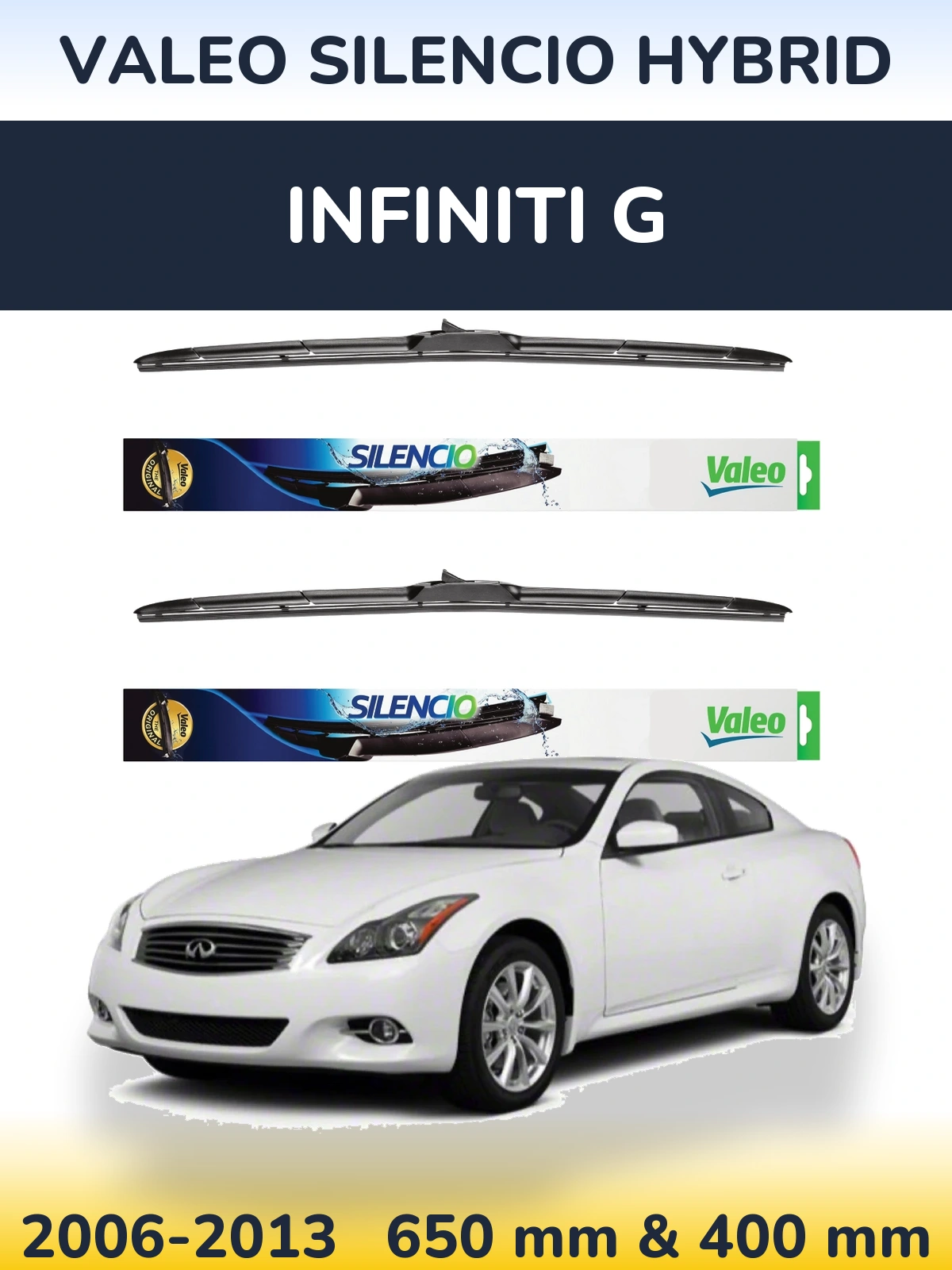 Комплект передніх щіток Valeo Silencio Hybrid 650 & 400 мм для Infiniti G 2006-2013