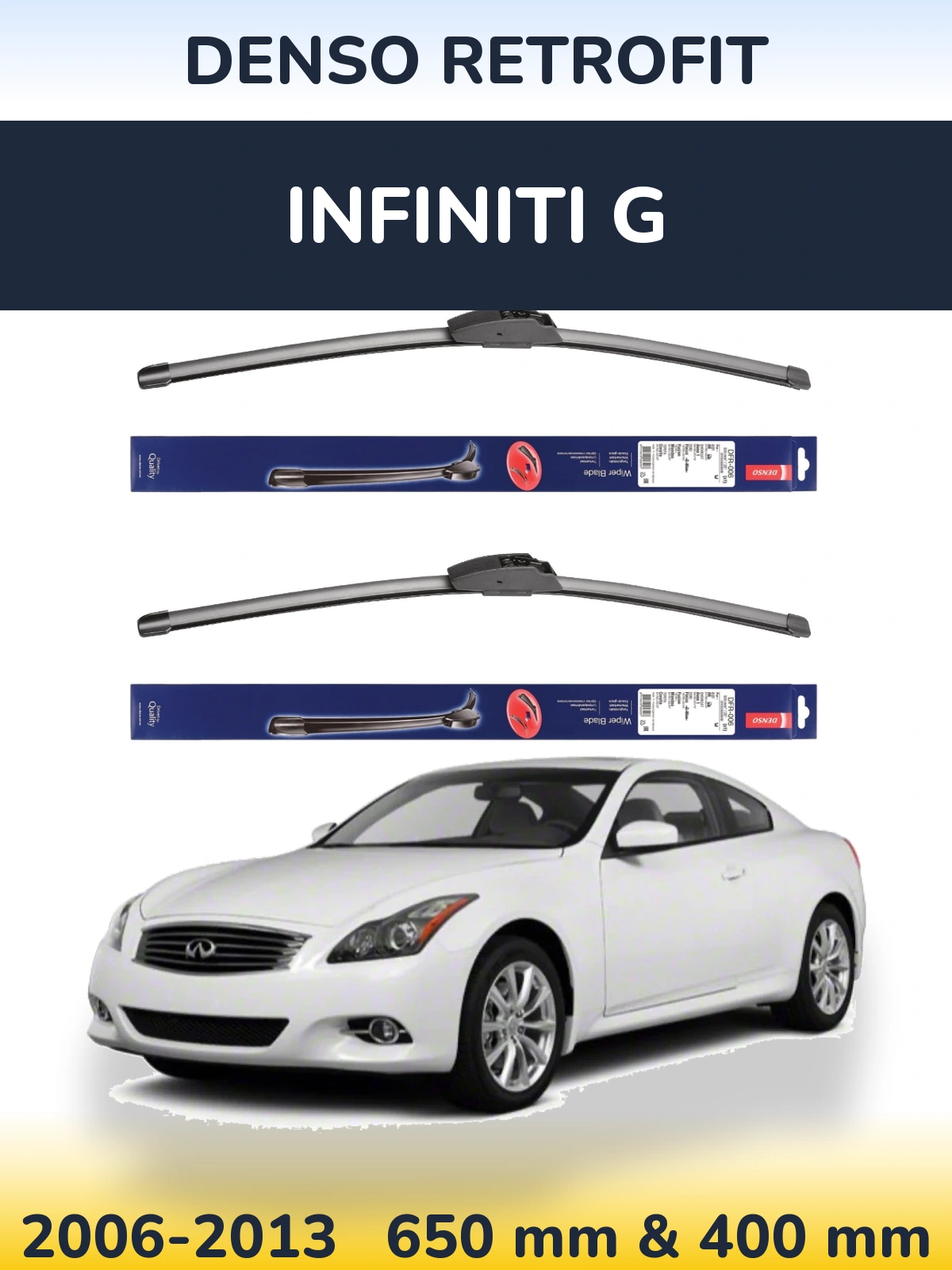 Front wiper blade set Denso Retrofit 650 & 400 mm for Infiniti G 2006-2013