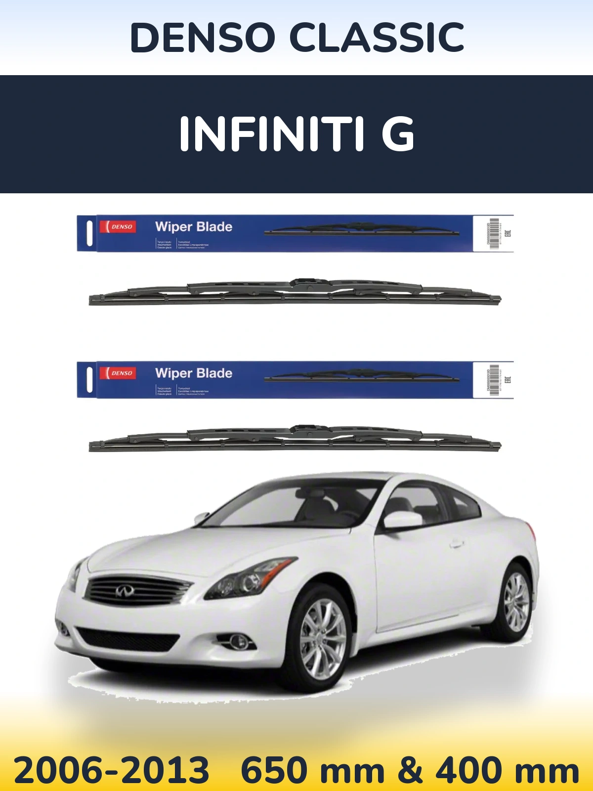 Front wiper blade set Denso Classic 650 & 400 mm for Infiniti G 2006-2013