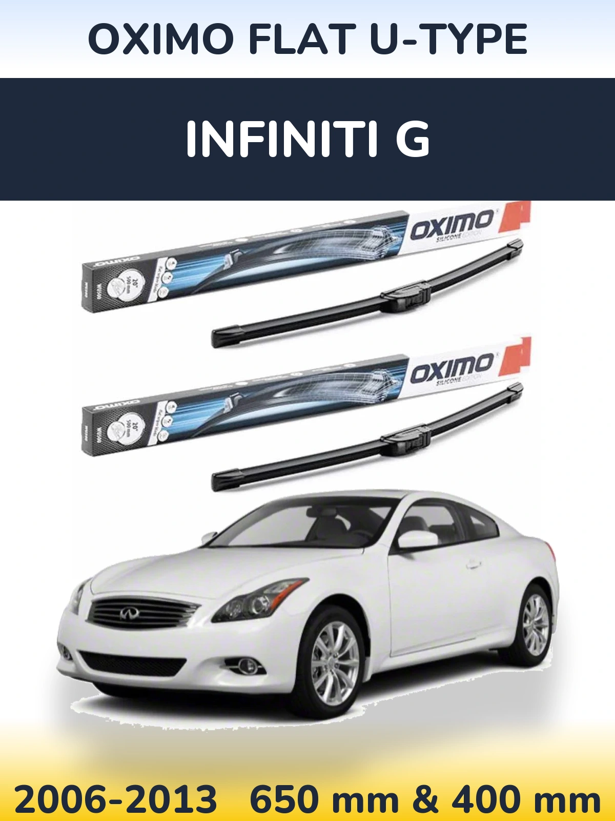 Front wiper blade set Oximo Flat U-type 650 & 400 mm for Infiniti G 2006-2013