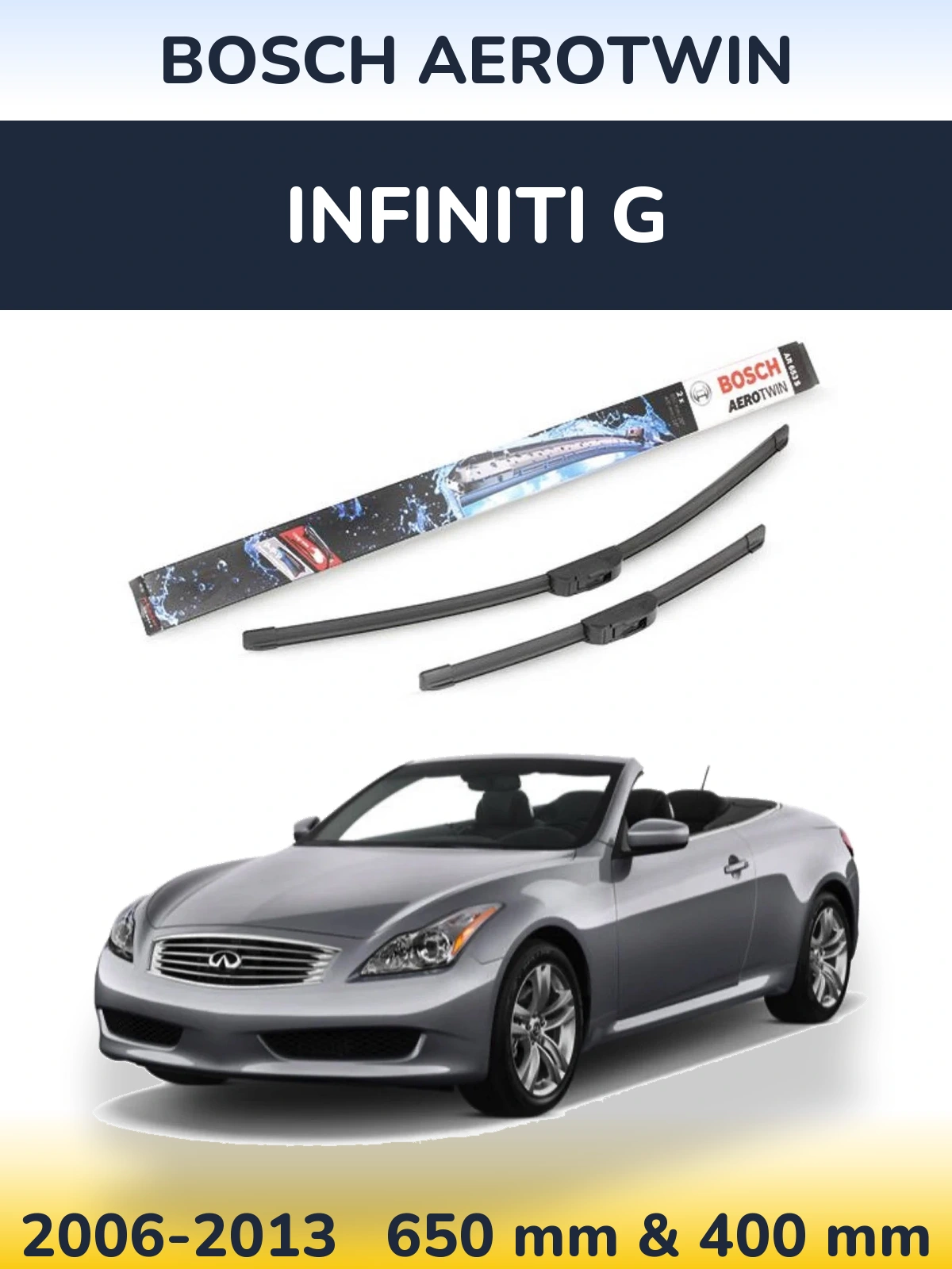 Комплект передніх щіток BOSCH AeroTwin 650 & 400 мм для Infiniti G 2006-2013