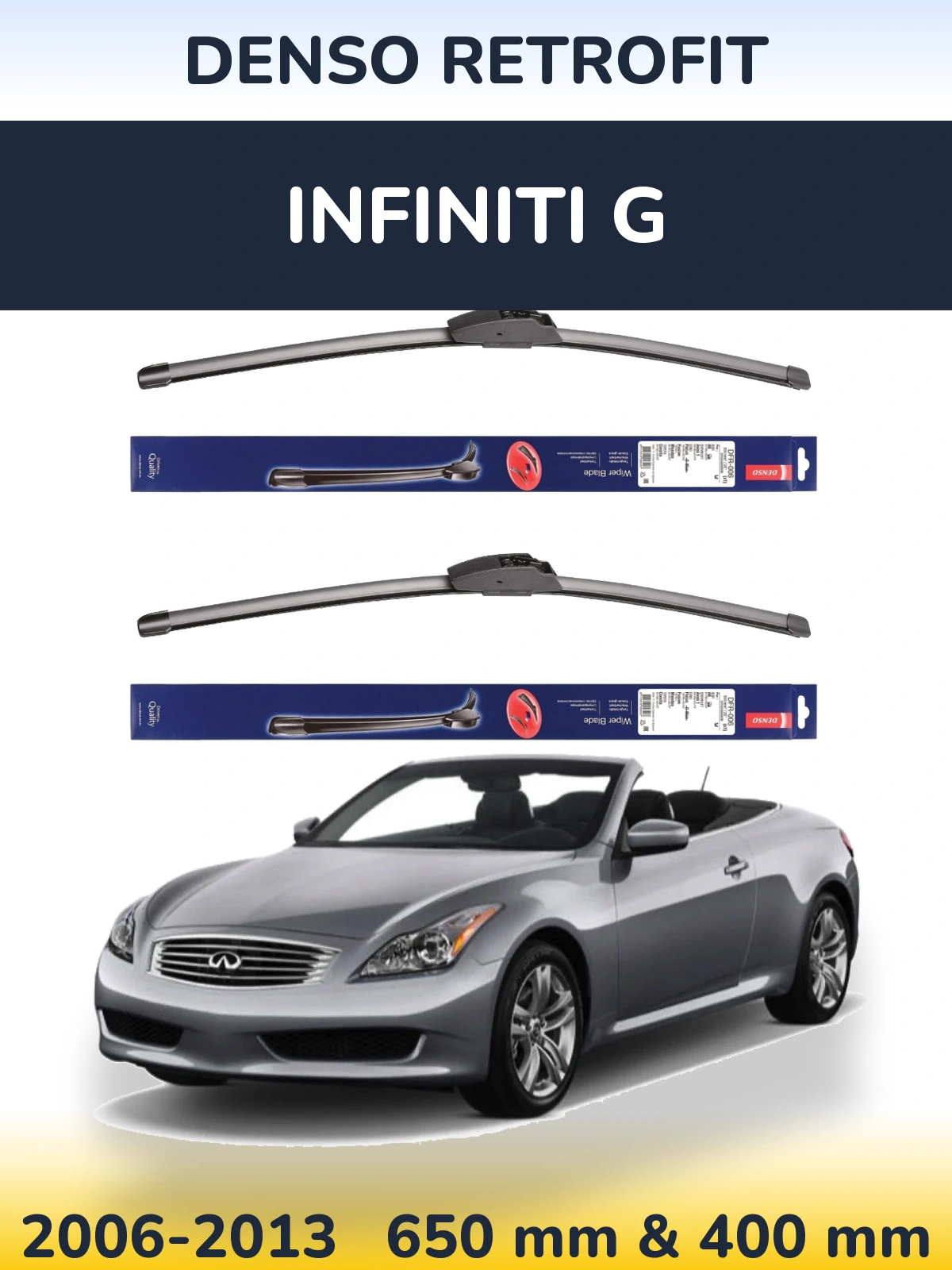 Комплект передніх щіток Denso Retrofit 650 & 400 мм для Infiniti G 2006-2013