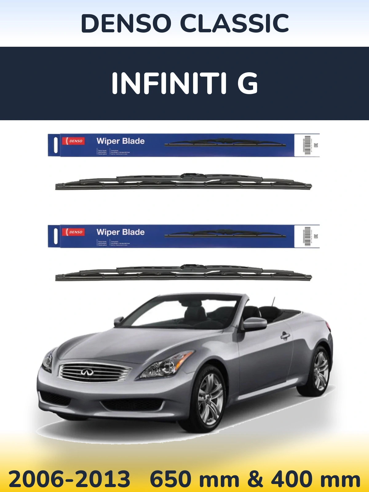 Front wiper blade set Denso Classic 650 & 400 mm for Infiniti G 2006-2013