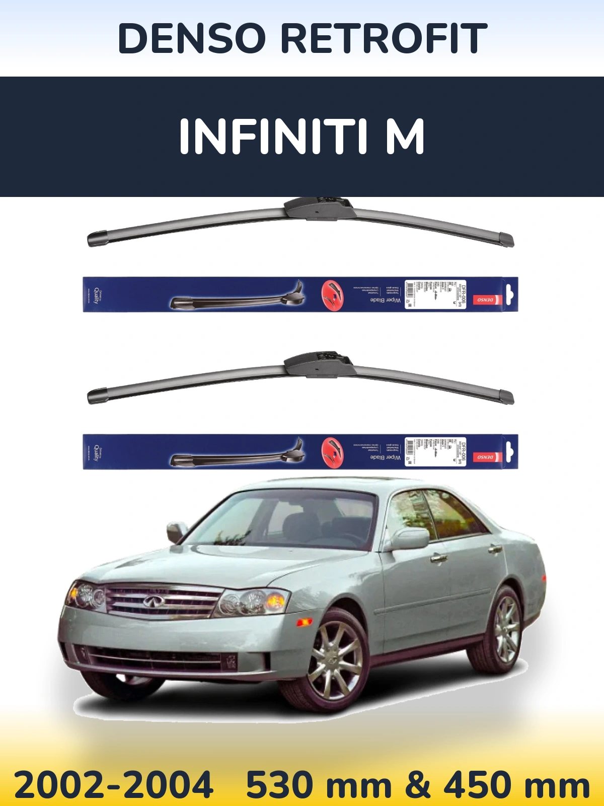 Front wiper blade set Denso Retrofit 530 & 450 mm for Infiniti M 2002-2004