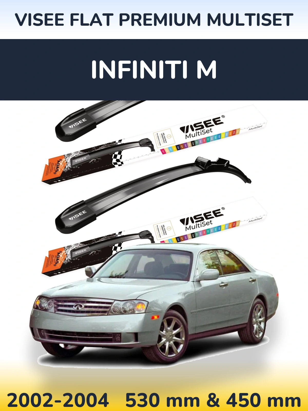 Комплект передних дворников VISEE FLAT PREMIUM MultiSet 530 & 450 мм для Infiniti M 2002-2004