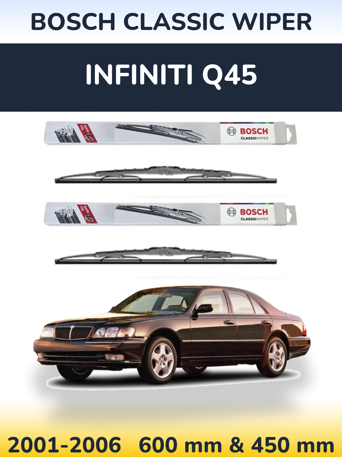 Комплект передних дворников BOSCH Classic Wiper 600 & 450 мм для Infiniti Q45 2001-2006