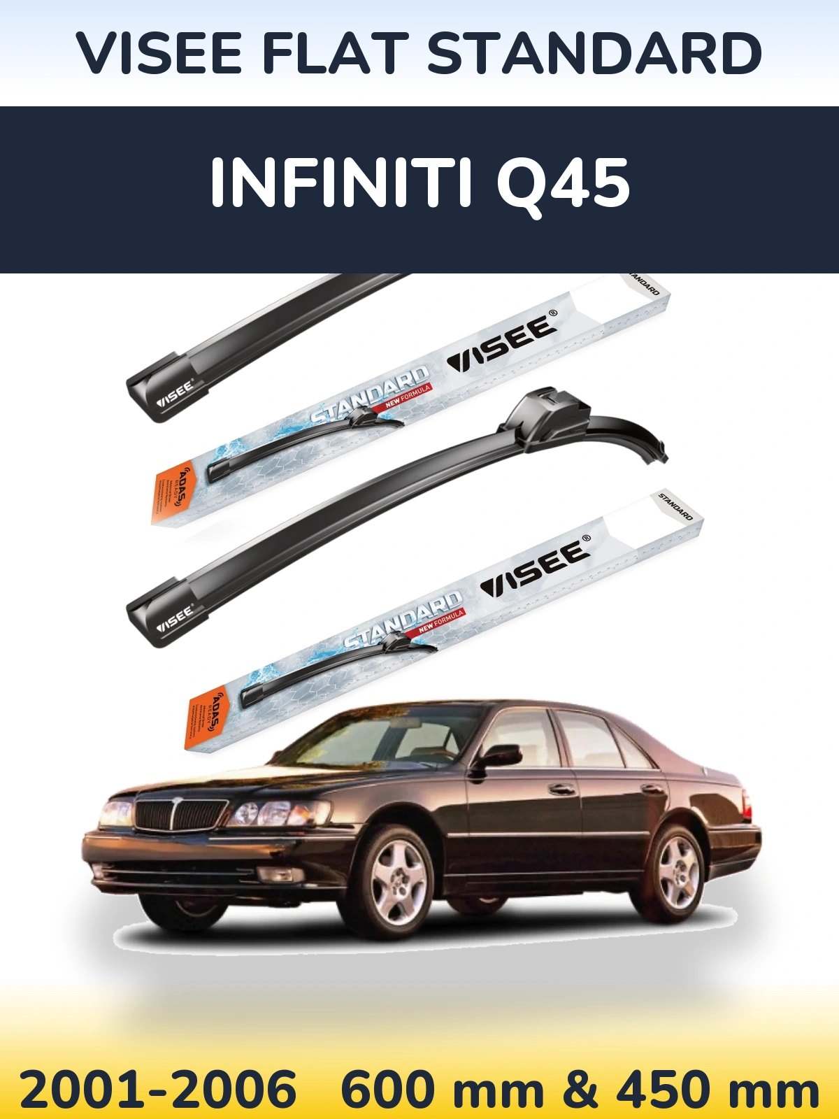 Комплект передних дворников VISEE FLAT STANDARD 600 & 450 мм для Infiniti Q45 2001-2006