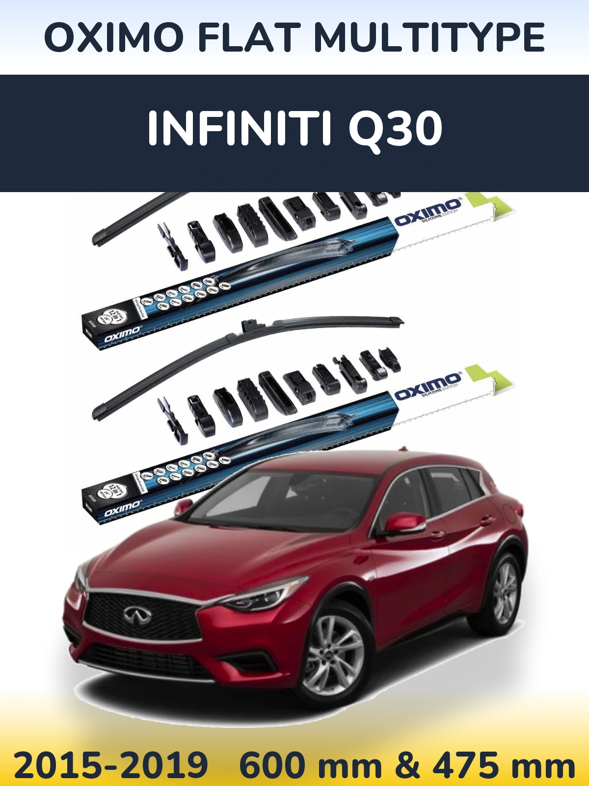 Комплект передних дворников Oximo Flat MultiТипe 600 & 475 мм для Infiniti Q30 2015-2019