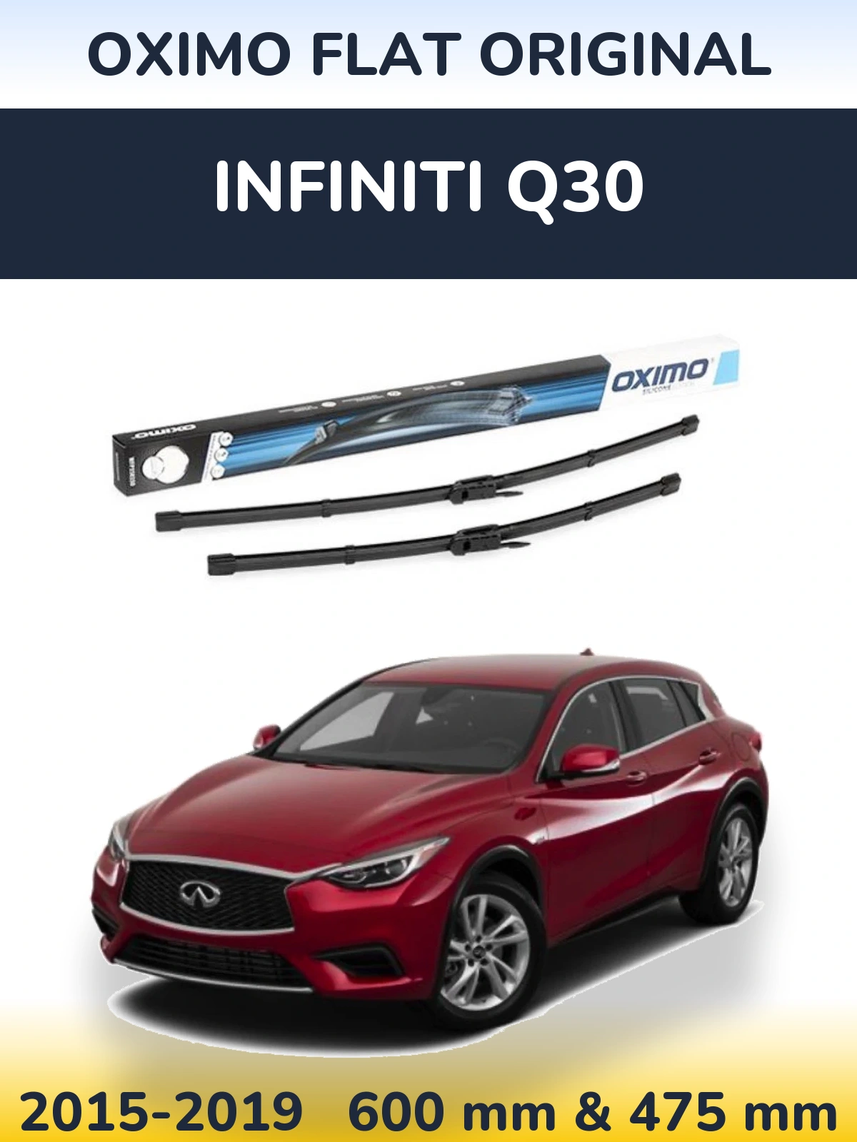Front wiper blade set Oximo Flat Original 600 & 475 mm for Infiniti Q30 2015-2019
