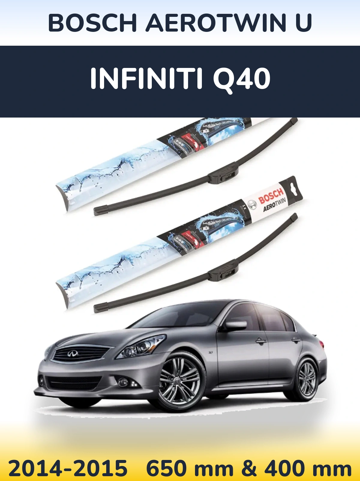 Комплект передних дворников BOSCH AeroTwin U 650 & 400 мм для Infiniti Q40 2014-2015