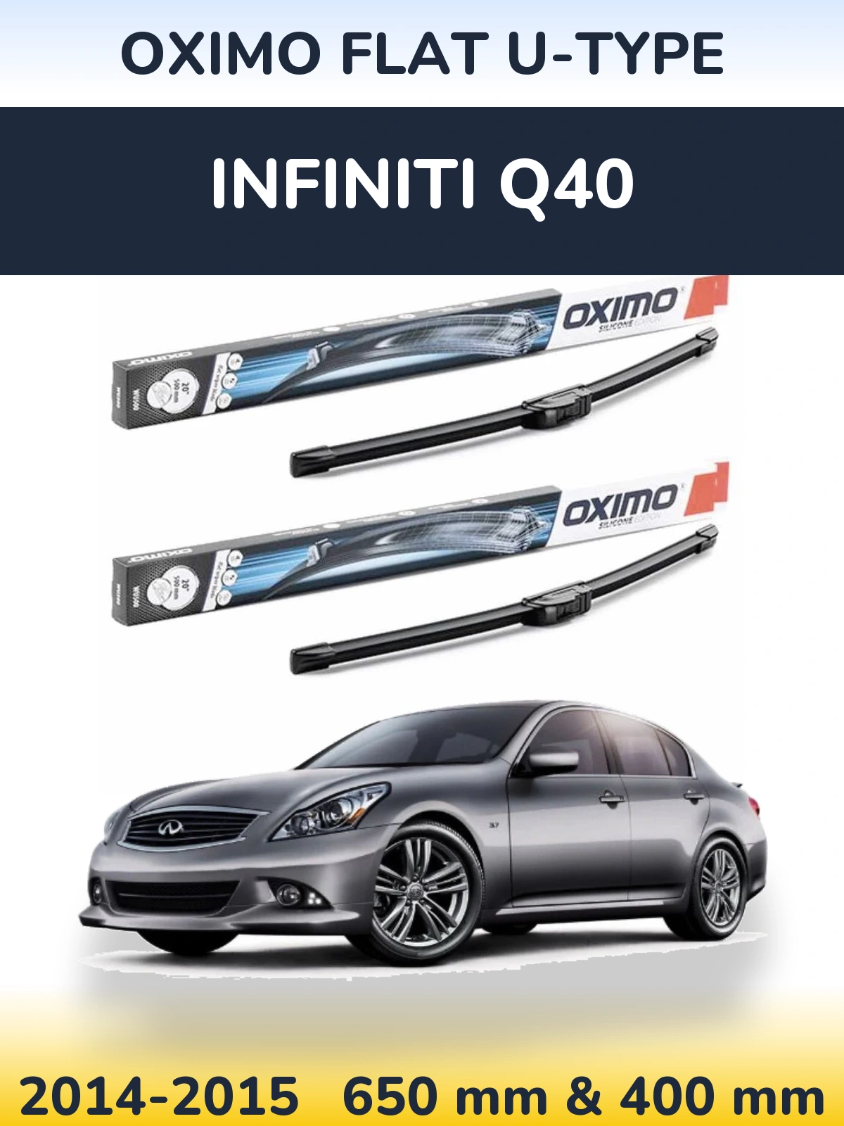 Комплект передних дворников Oximo Flat U-type 650 & 400 мм для Infiniti Q40 2014-2015