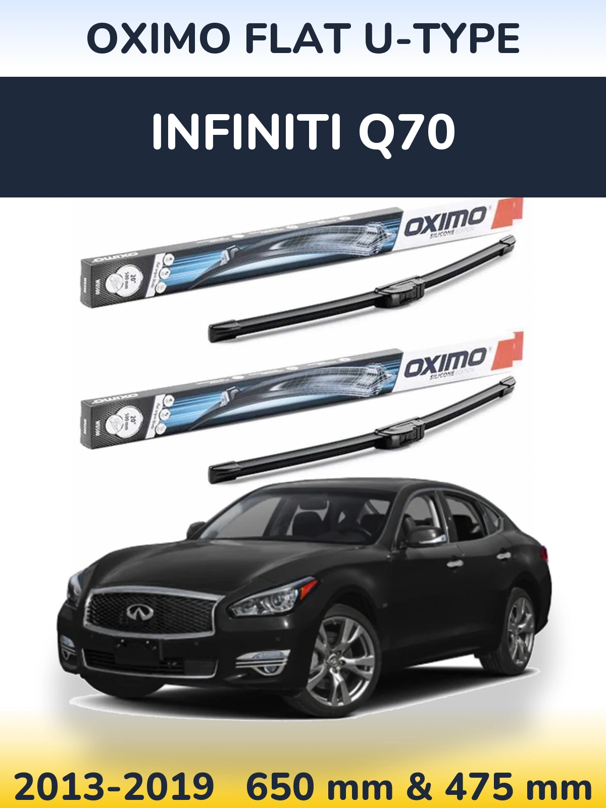 Комплект передних дворников Oximo Flat U-type 650 & 475 мм для Infiniti Q70 2013-2019