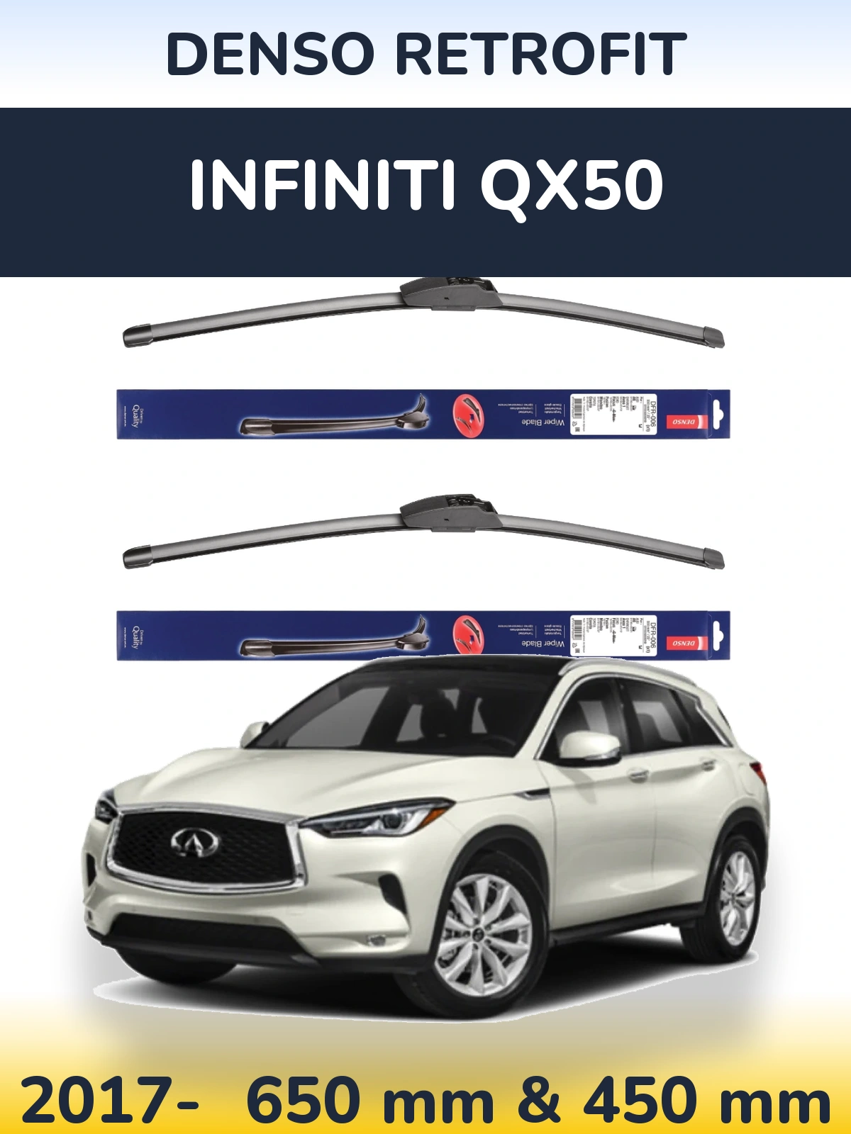 Комплект передних дворников Denso Retrofit 650 & 450 мм для Infiniti QX50 2017-2026