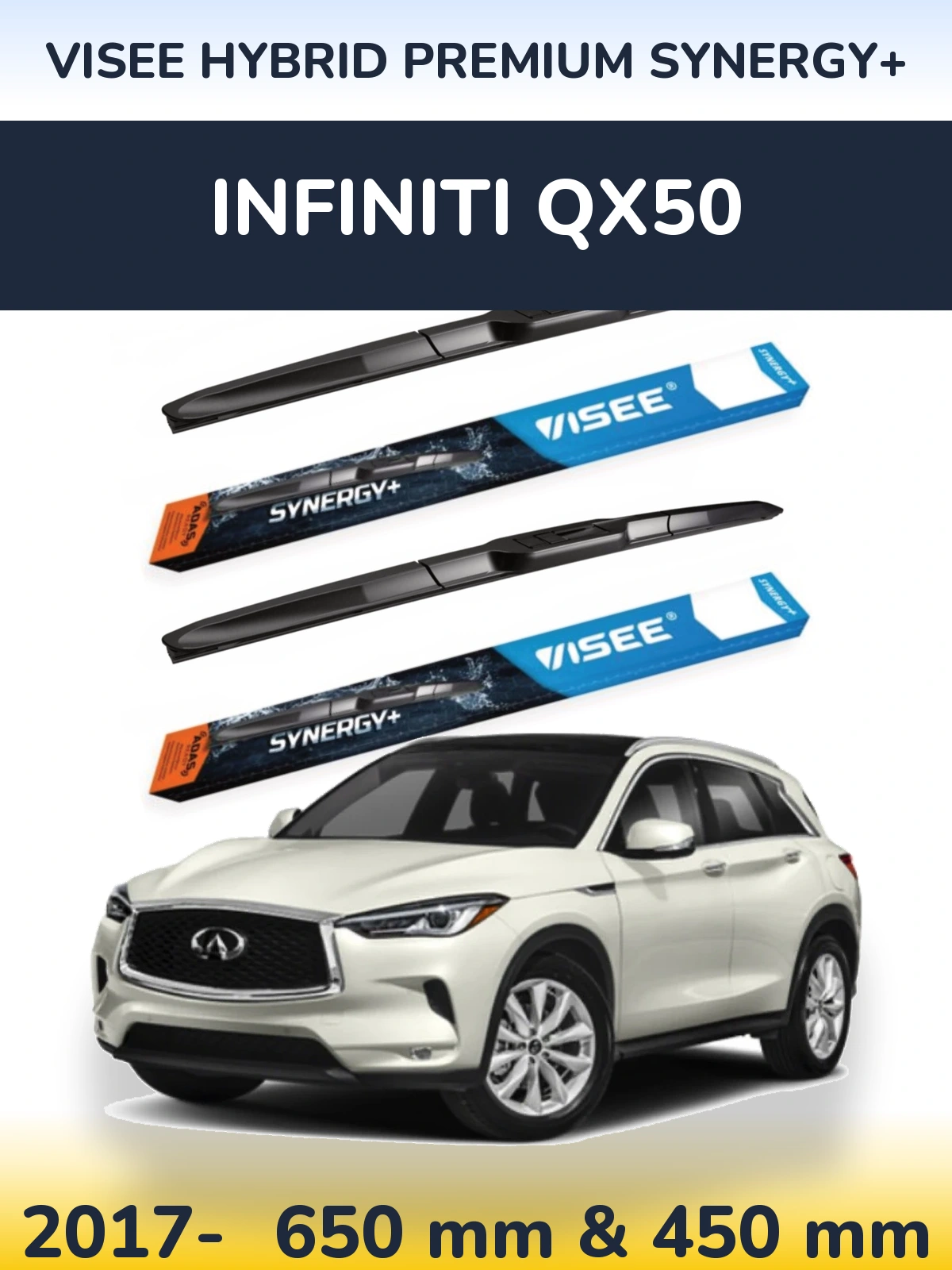 Komplet przednich wycieraczek VISEE HYBRID PREMIUM SYNERGY+ 650 & 450 mm do Infiniti QX50 2017-2026