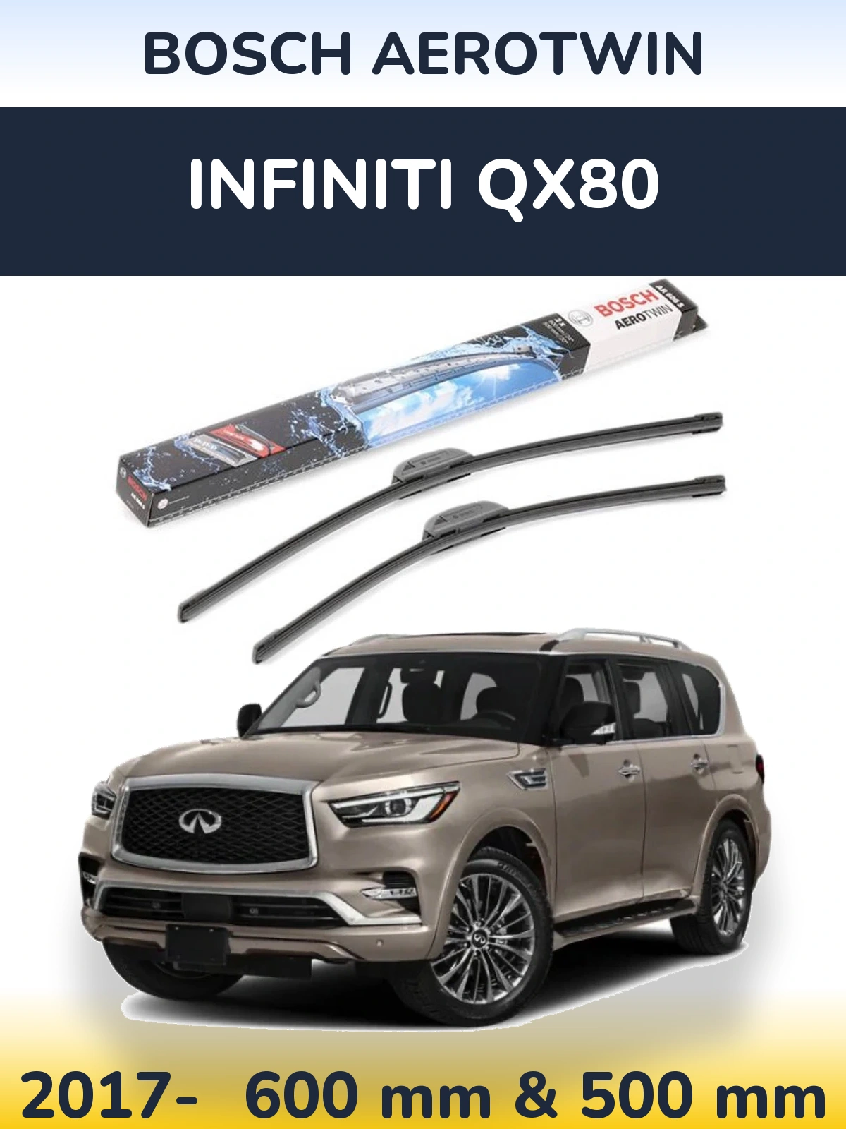 Комплект передніх щіток BOSCH AeroTwin 600 & 500 мм для Infiniti QX80 2017-2026