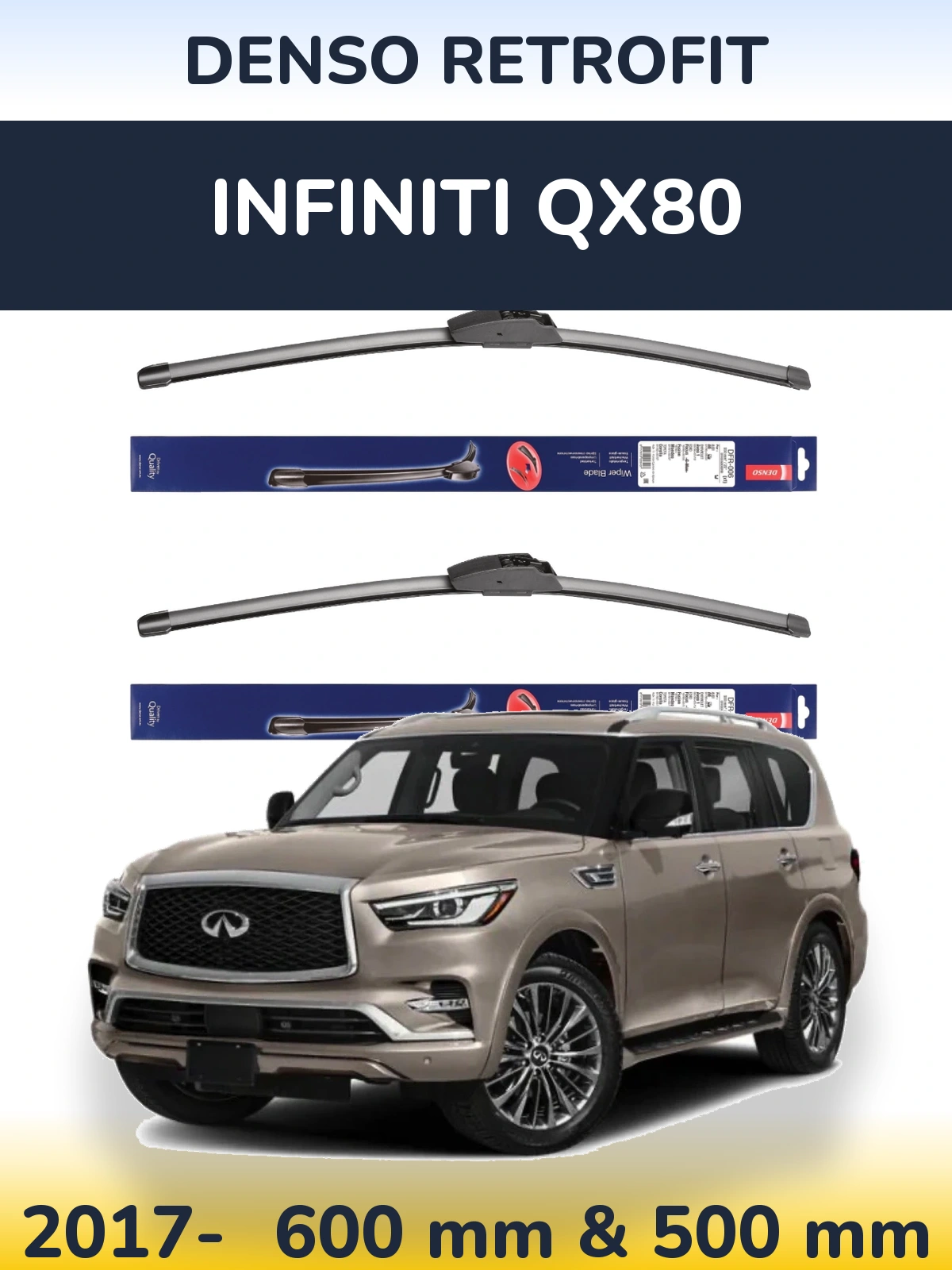 Komplet przednich wycieraczek Denso Retrofit 600 & 500 mm do Infiniti QX80 2017-2026