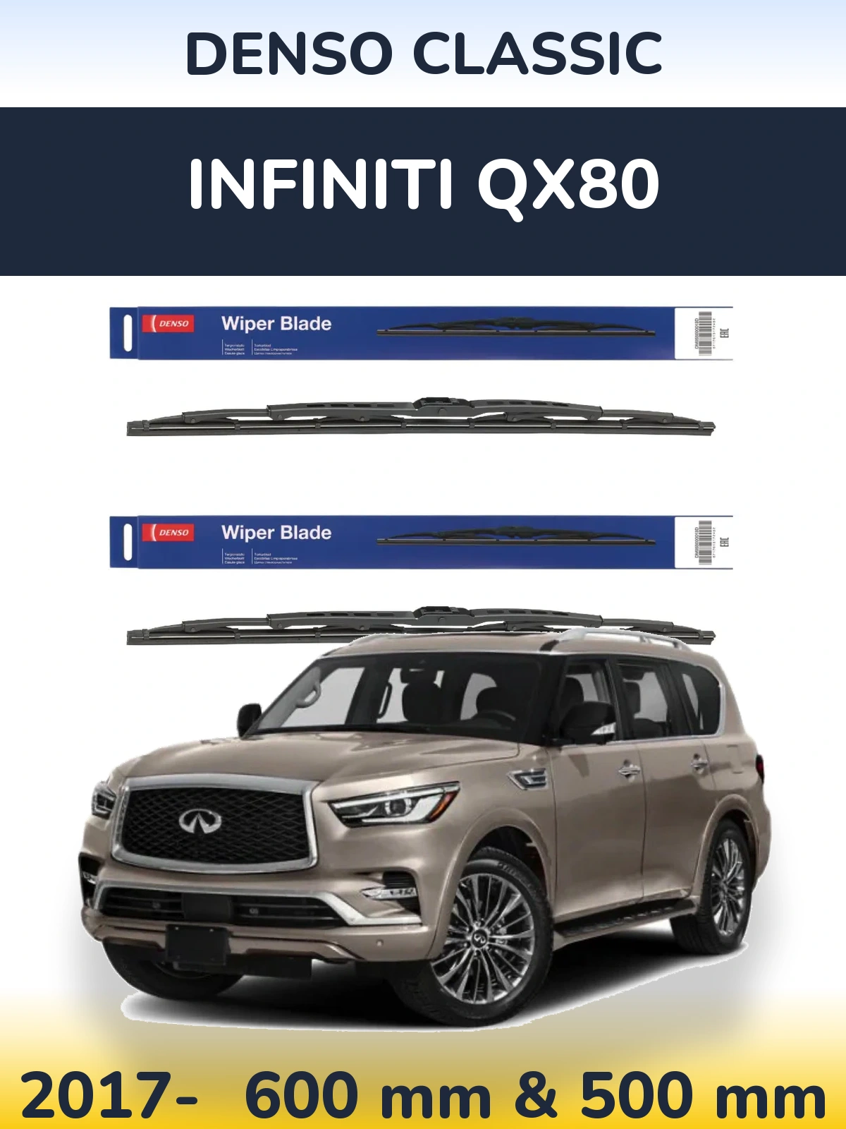 Komplet przednich wycieraczek Denso Classic 600 & 500 mm do Infiniti QX80 2017-2026