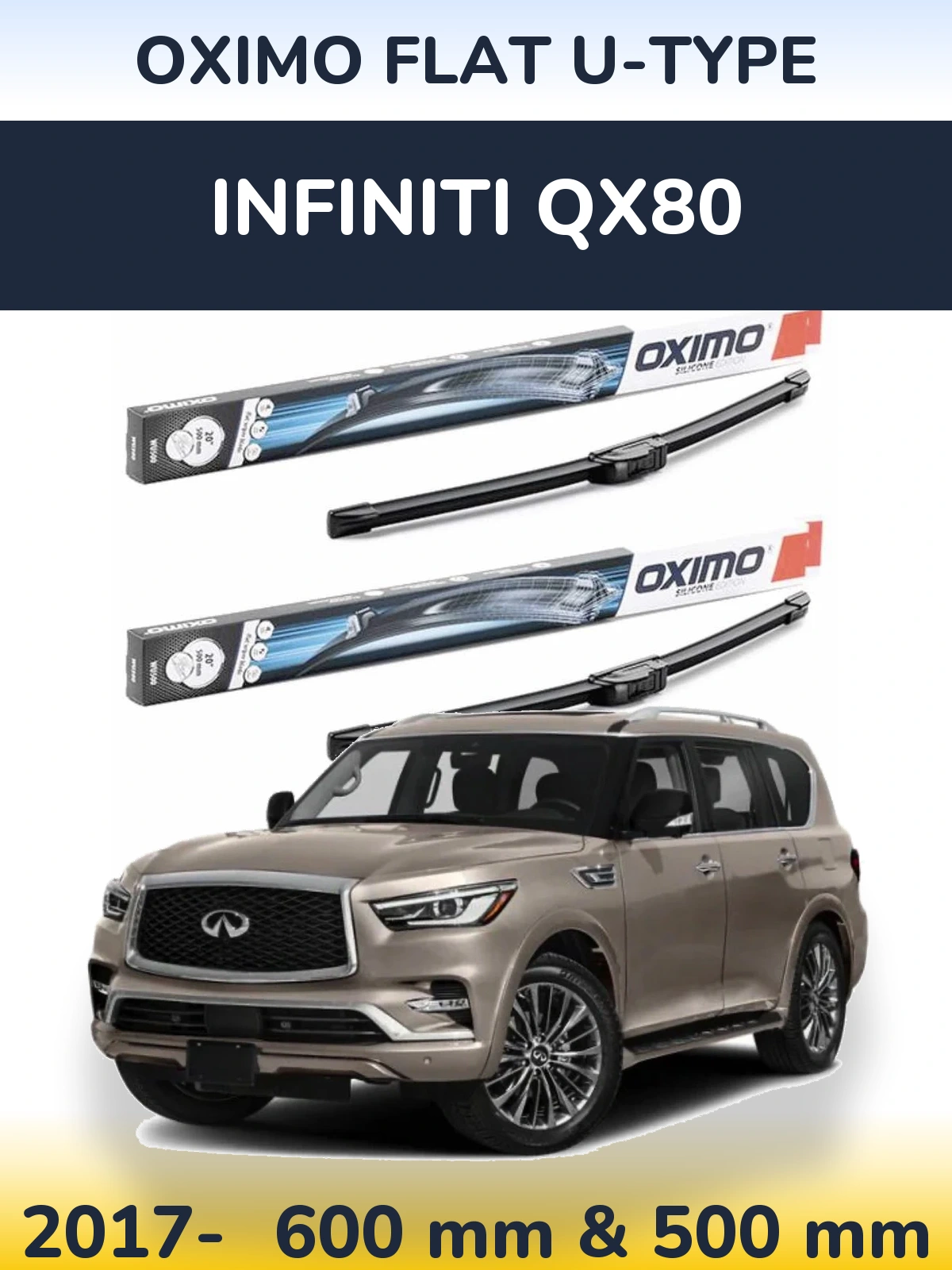 Комплект передніх щіток Oximo Flat U-type 600 & 500 мм для Infiniti QX80 2017-2026